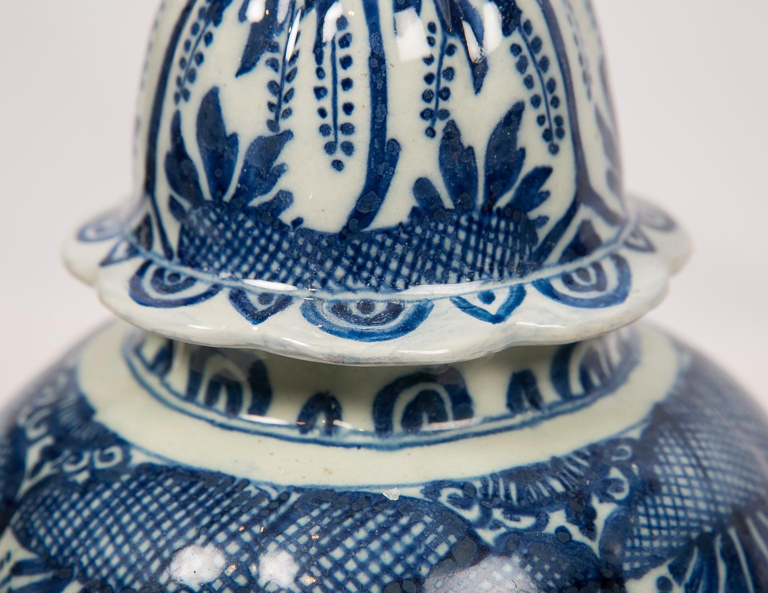 18th Century Antique Blue and White Dutch Delft Ginger Jar