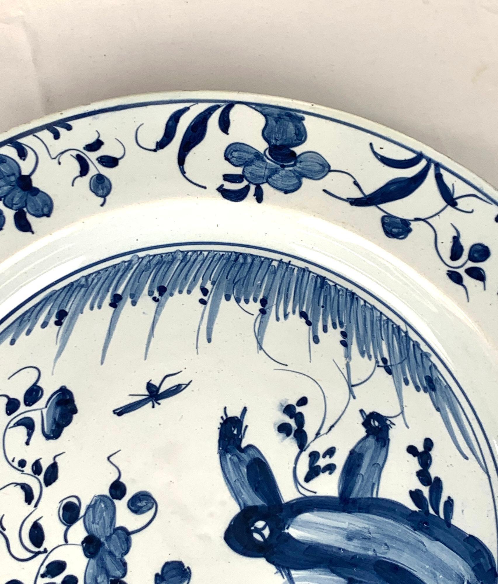 Hand-Painted Antique Blue and White English Delft Charger Plate Hand Painted Circa 1760 For Sale