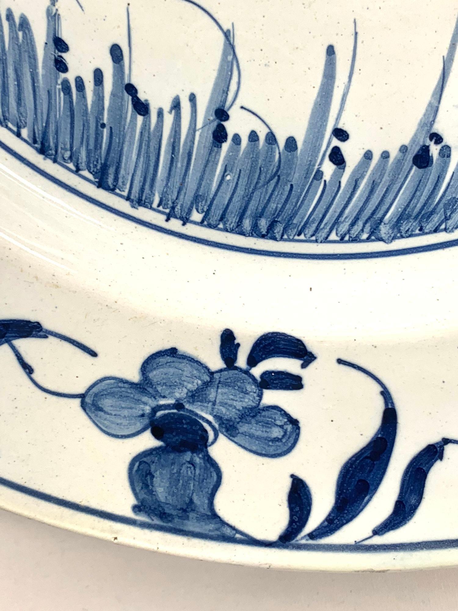 Antique Blue and White English Delft Charger Plate Hand Painted Circa 1760 For Sale 2