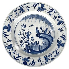 Antique Blue and White English Delft Charger Plate Hand Painted Circa 1760