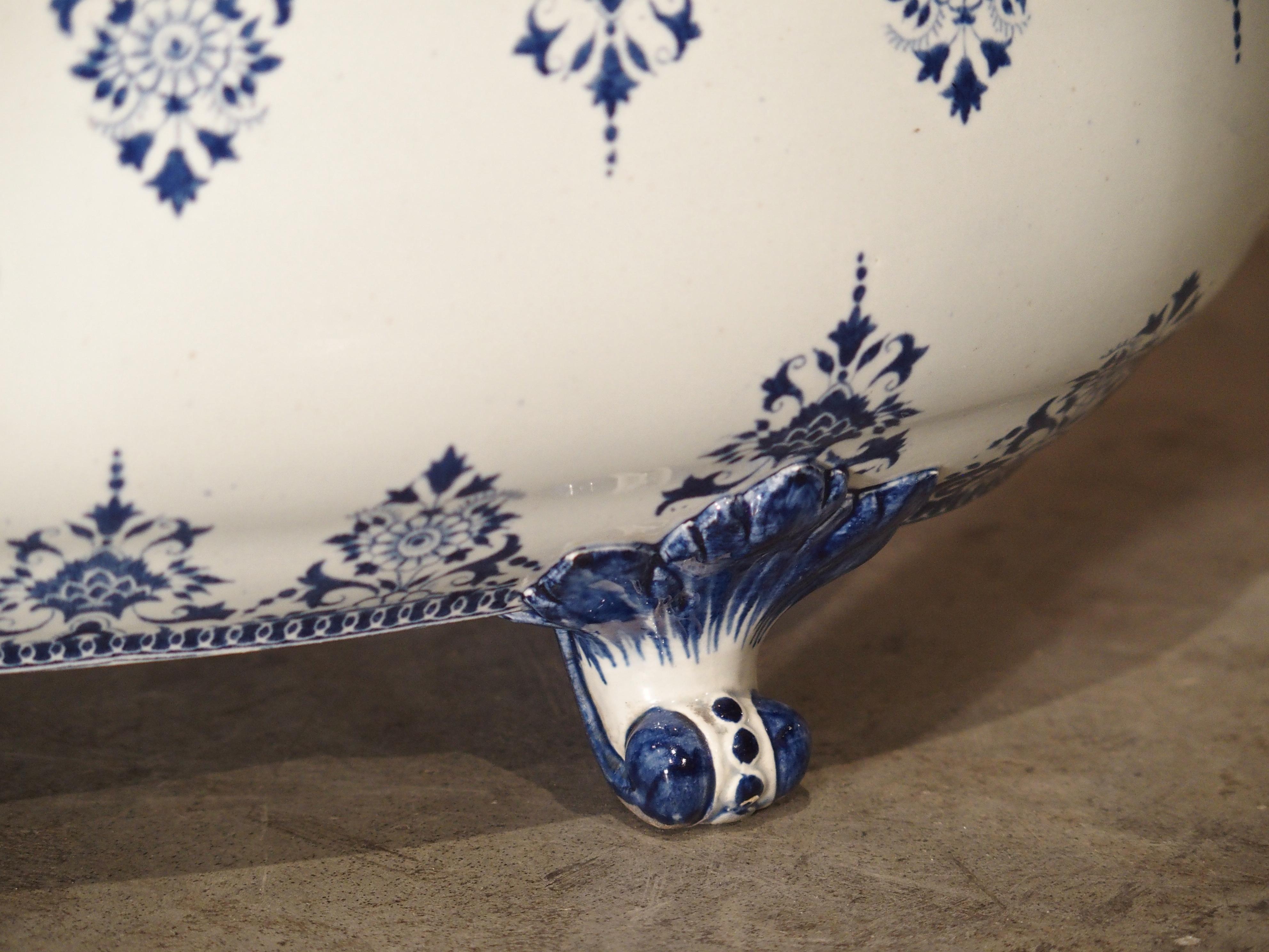 Hand-Painted Antique Blue and White Faience Jardinière, Gien, France, circa 1860s