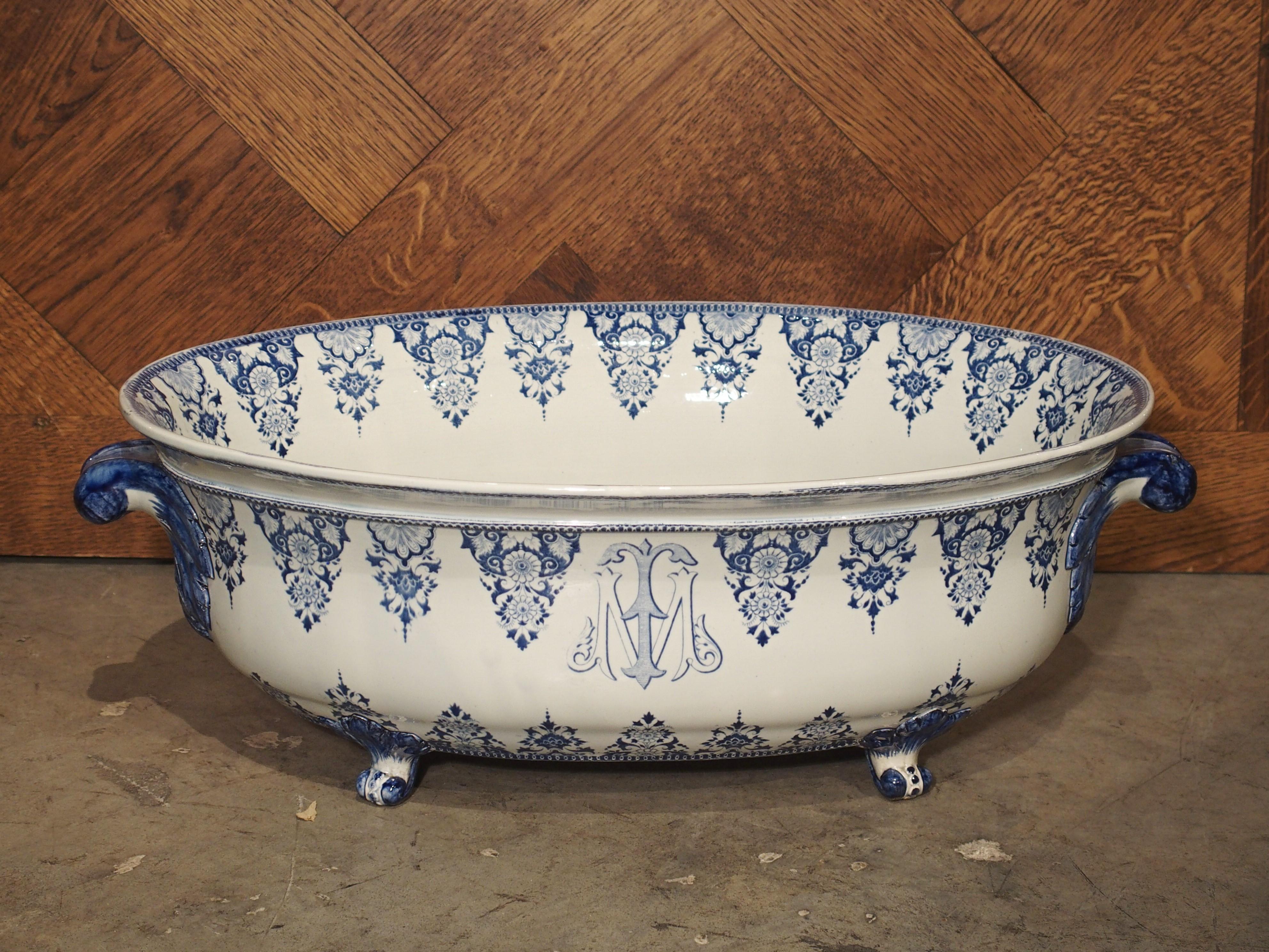 Antique Blue and White Faience Jardinière, Gien, France, circa 1860s 3