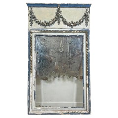Antique Mirror da parete in gesso dorato blu e bianco del 1800 circa
