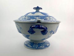 Antique Blue and White Ironstone Covered Tureen,  Early 19th Century