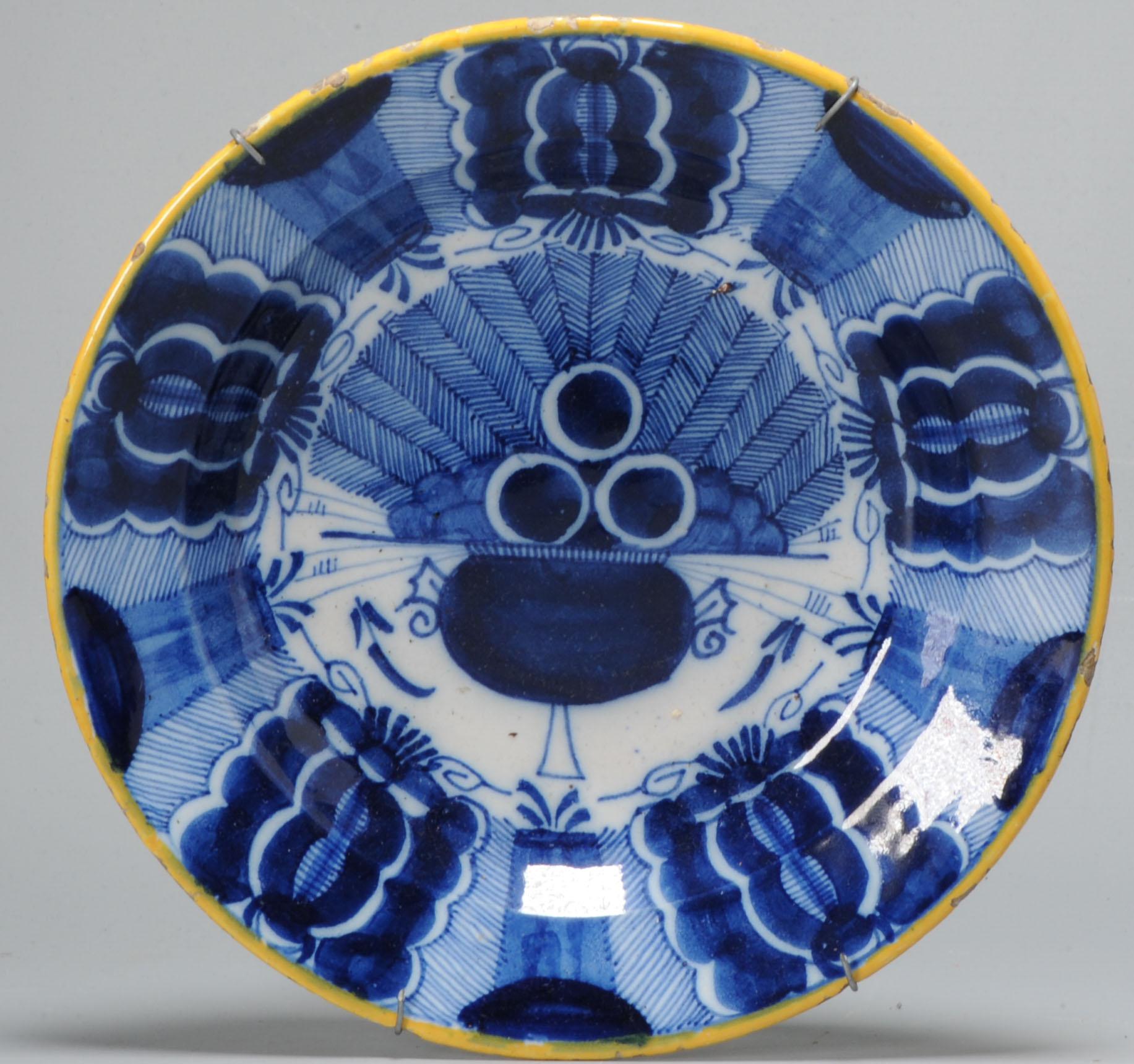 European Antique  Blue and White Kraak Style Dutch Delftware Plate, 18th Century For Sale