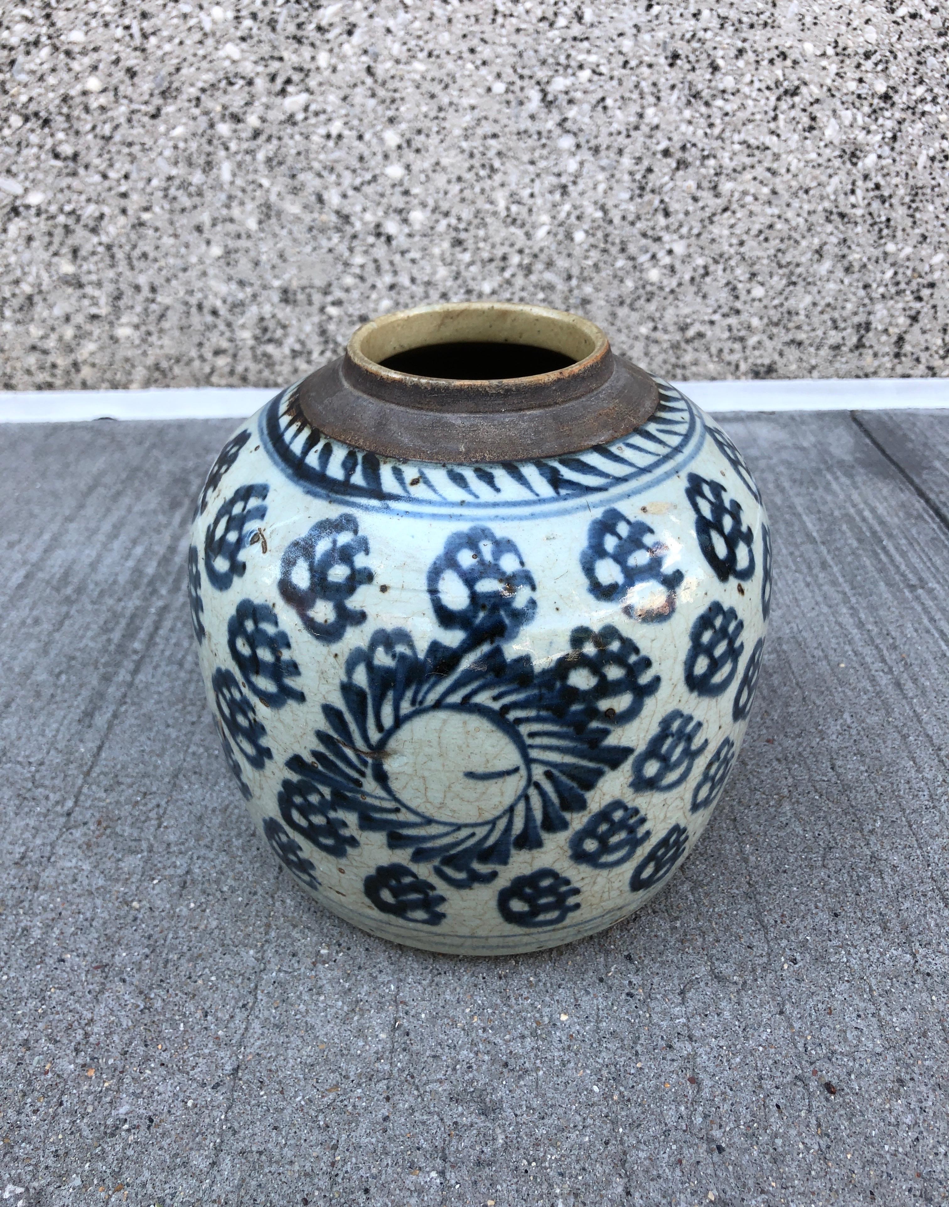 A classic antique blue and white 19th Century porcelain jar, beautifully painted and perfectly formed. Shanxi Province, c. 1880 or earlier.