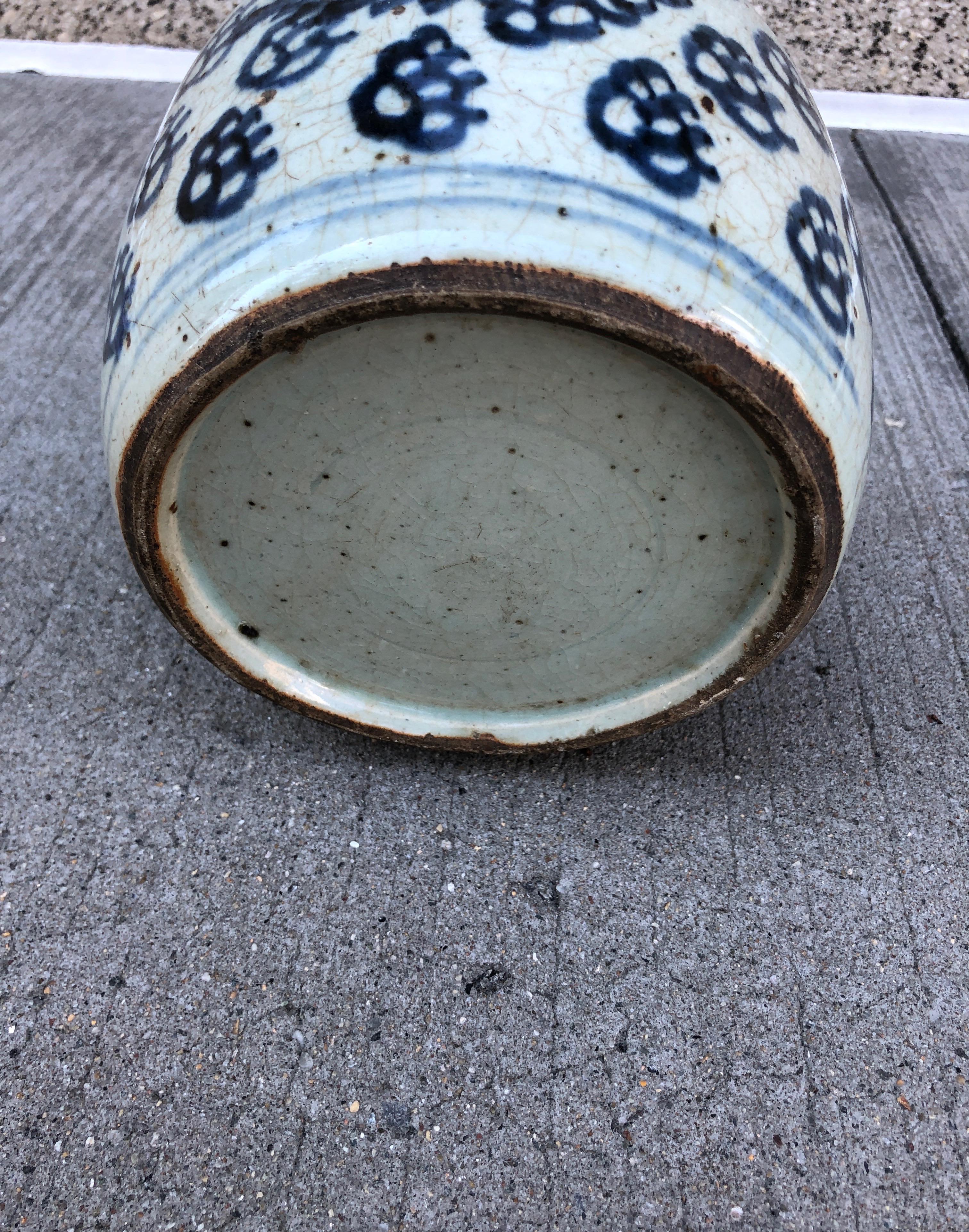 Antique Blue and White Porcelain Chinese Jar In Good Condition For Sale In New York, NY