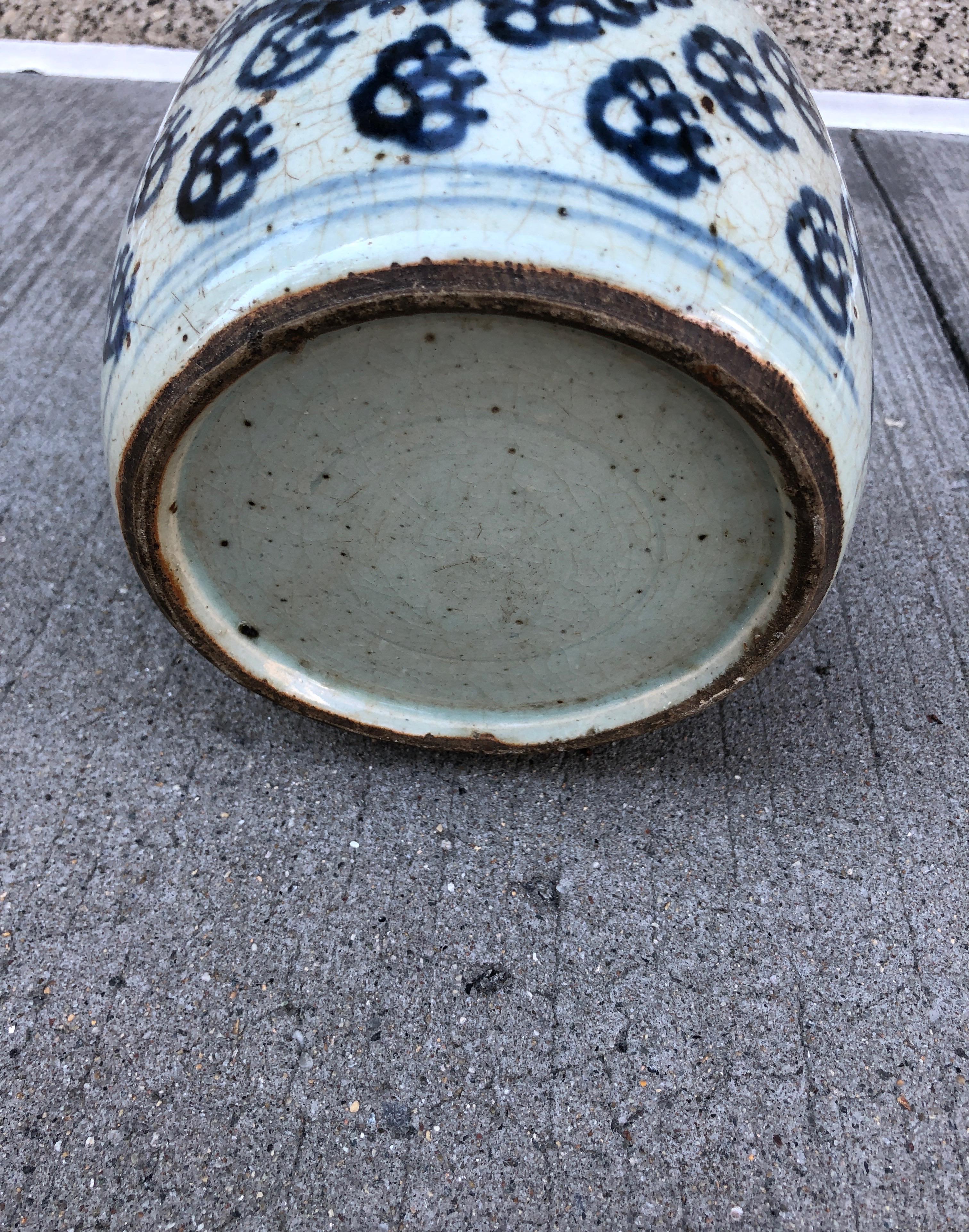Antique Blue and White Porcelain Chinese Jar In Good Condition In New York, NY