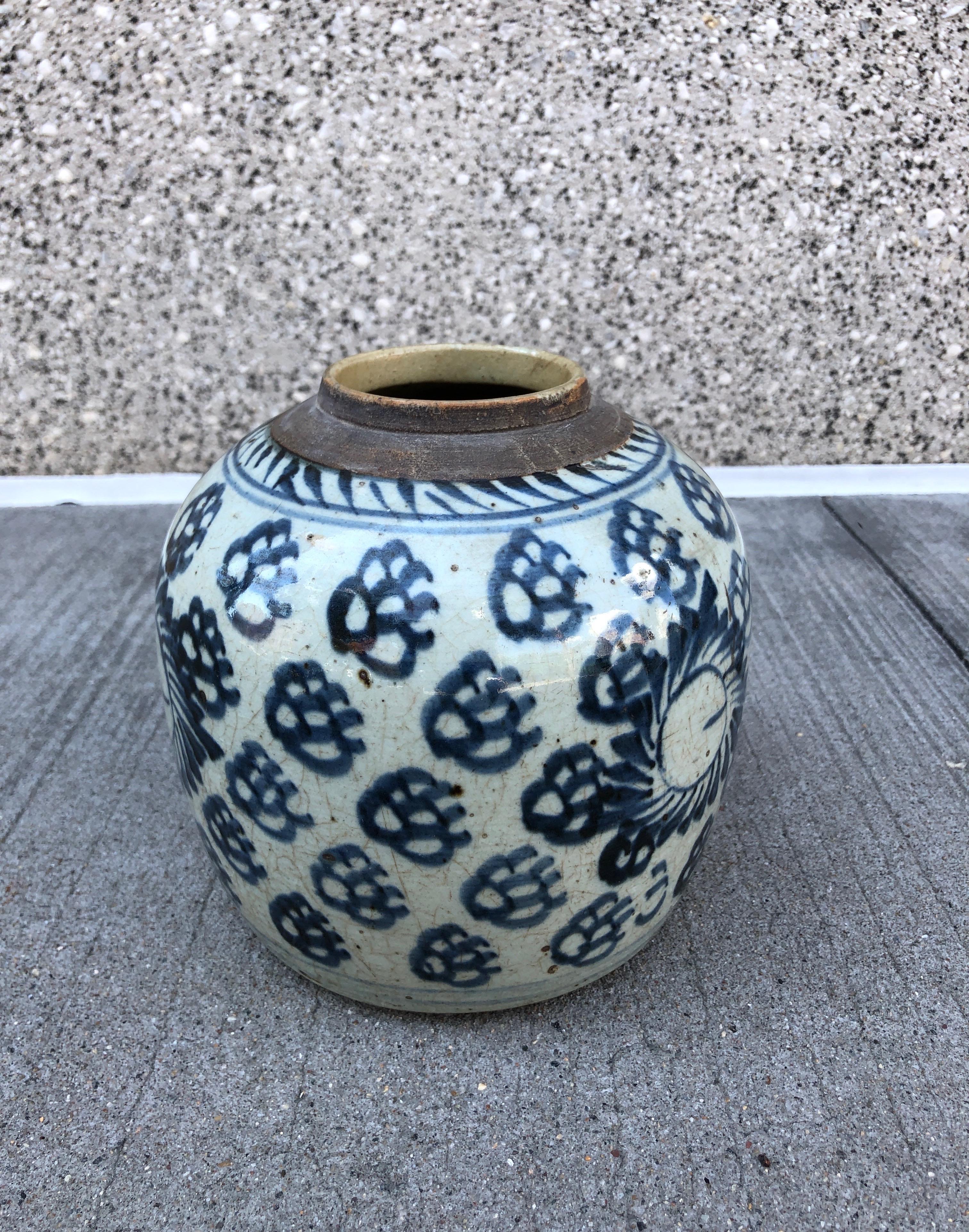 19th Century Antique Blue and White Porcelain Chinese Jar For Sale