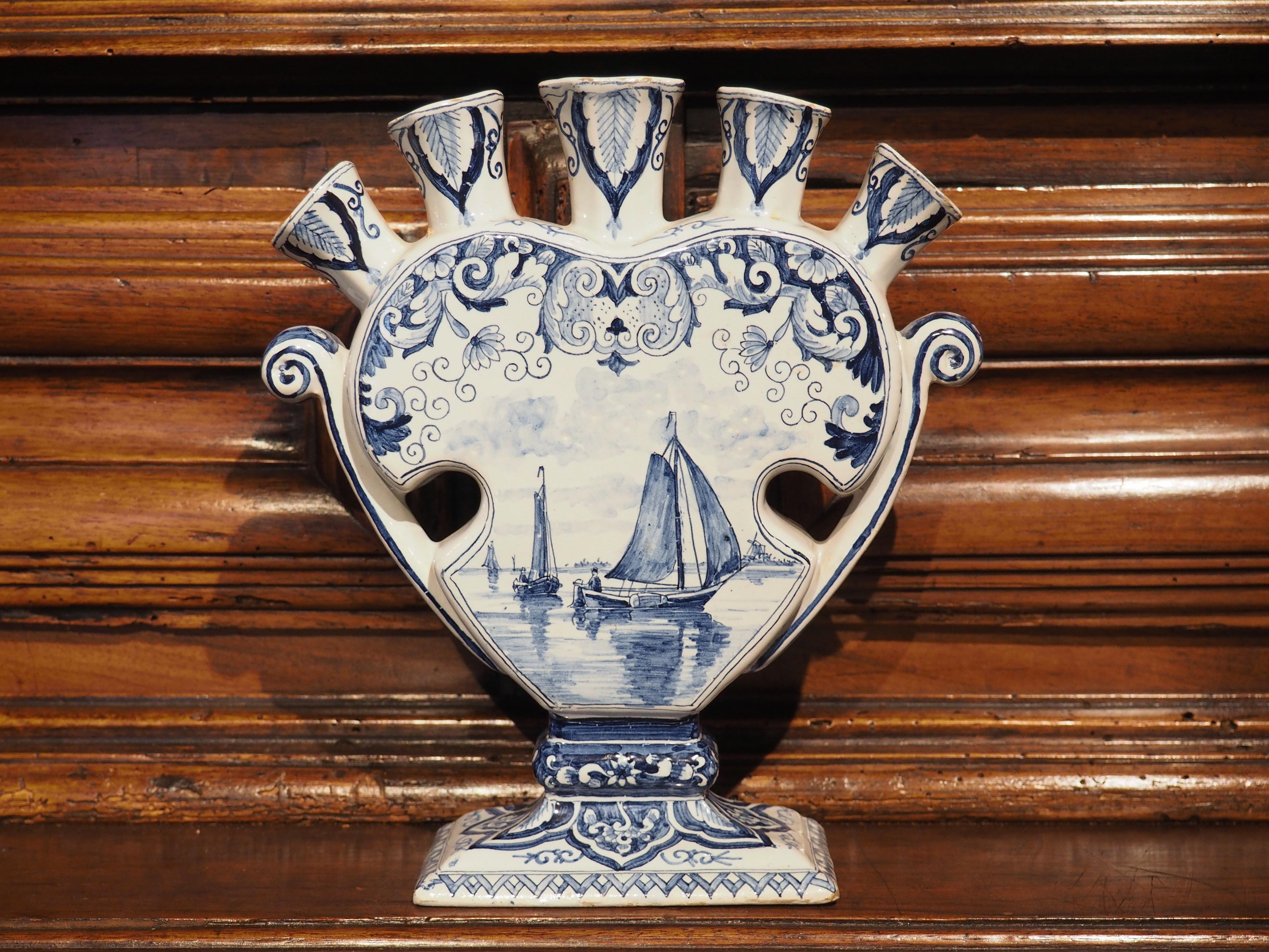 Antique Blue and White Quintal Flower Vase, Delft, Holland, circa 1850 8