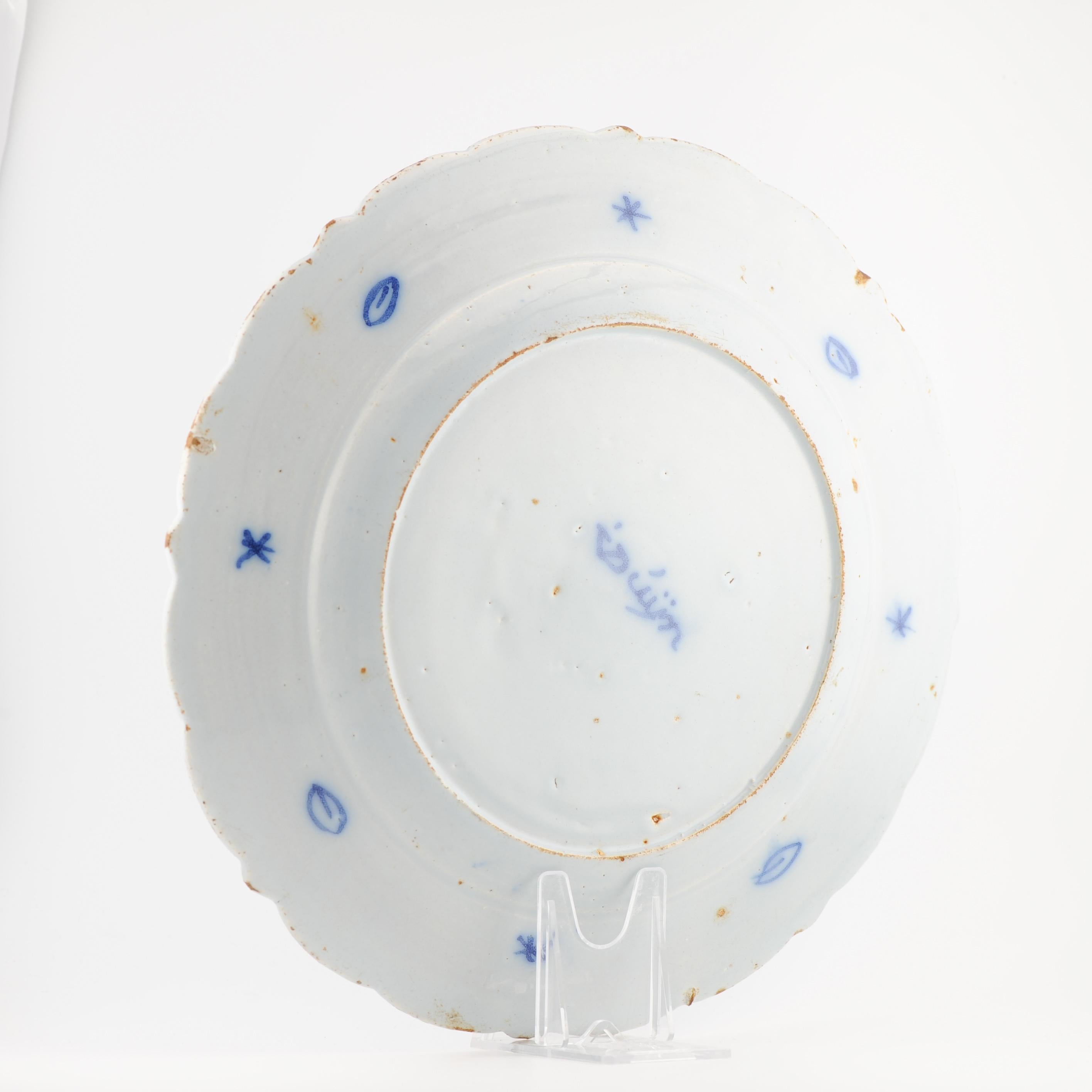 Néerlandais Antique chargeur en faïence Delftware hollandaise de style bleu et blanc, 18e siècle en vente
