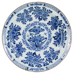 Antique Blue and White Style Dutch Delftware Earthenware Charger, 18th Century