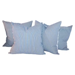 Antique Blue and White Ticking Pillows, 4