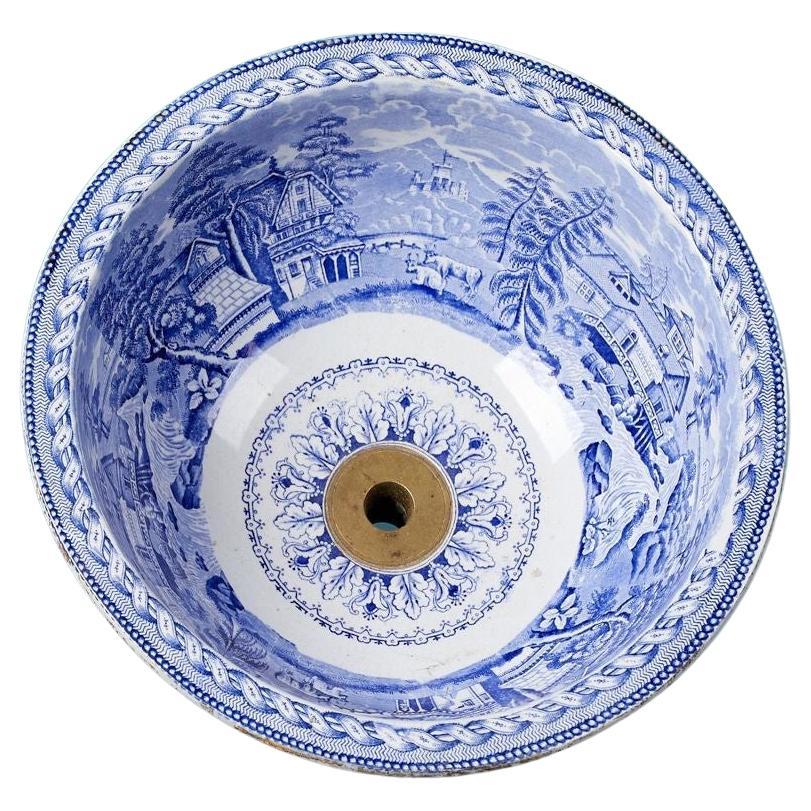 Antique évier en porcelaine imprimé en bleu et blanc