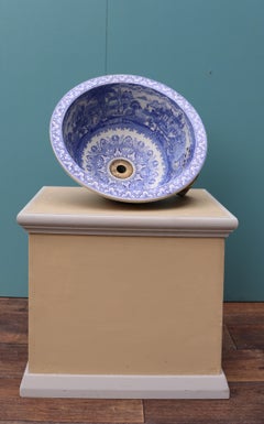 Antique Blue and White Transfer Printed Porcelain Wash Basin