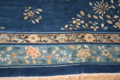 Antique Blue and Yellow Chinese Rug with Floral Decor Design 19th Century