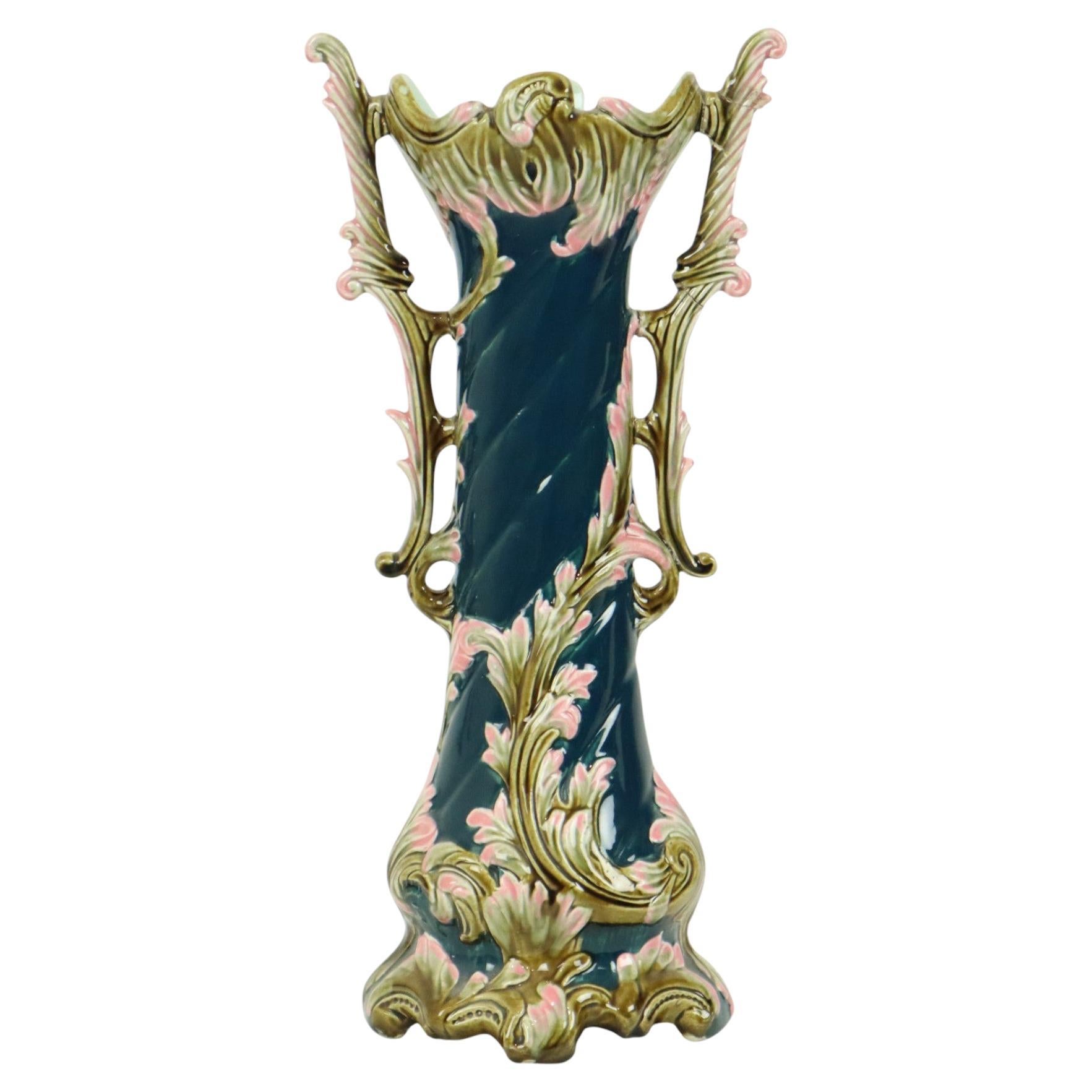 Antique Blue Art Nouveau Vase Rococo Style 38cm For Sale