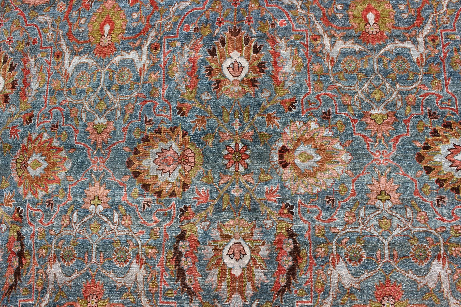 Ancien tapis persan Malayer à fond bleu avec motif sous-géométrique coloré en vente 7