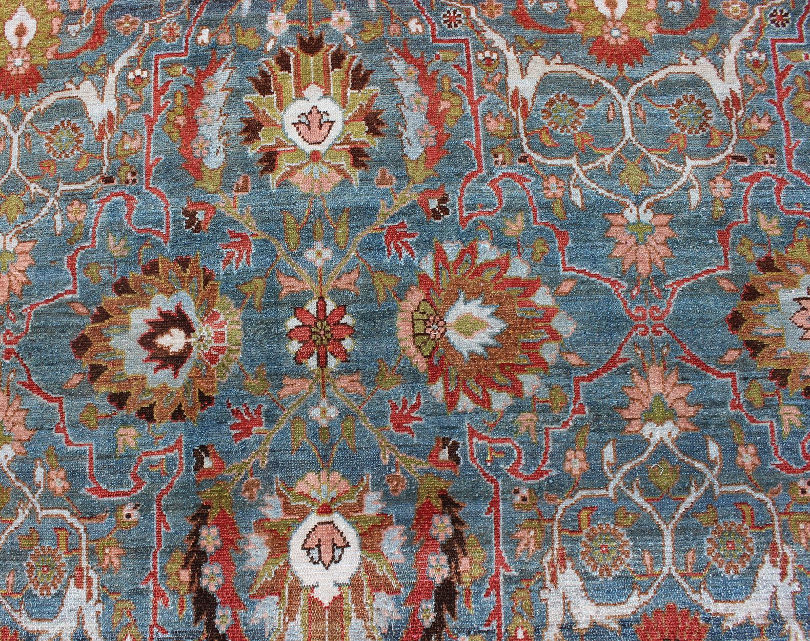 Ancien tapis persan Malayer à fond bleu avec motif sous-géométrique coloré en vente 8