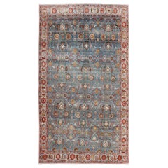 Antique Blue Background Persian Malayer Rug with Colorful Sub-Geometric Design