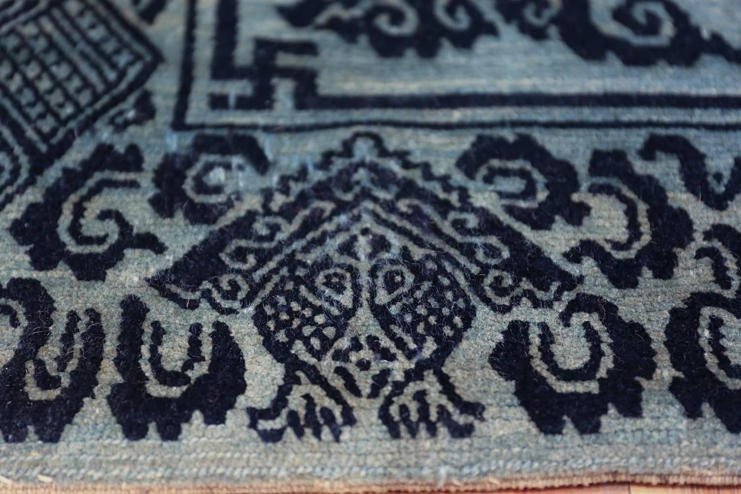 Wool Antique Blue Background Tibetan Rug