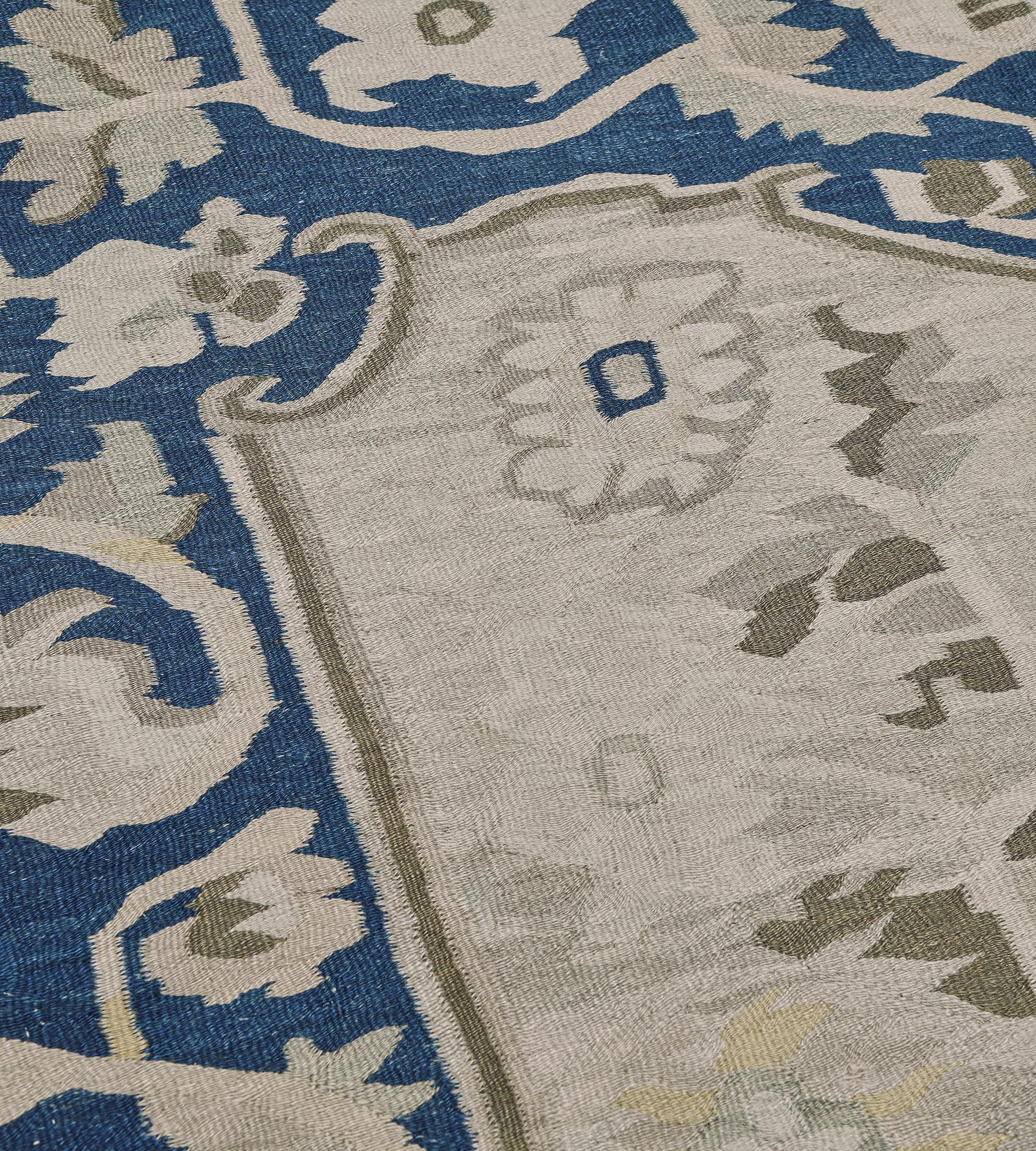 Antique Blue Bessarabian Rug from Romania In Good Condition For Sale In West Hollywood, CA