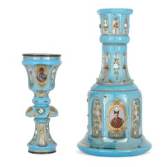 Antique Blue Bohemian Glass Hookah Pipe