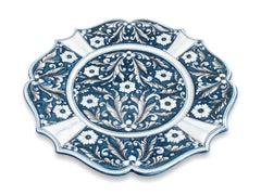 Antique Blue, Cerium Oxide, Platinum Daisies Plate by deBlona