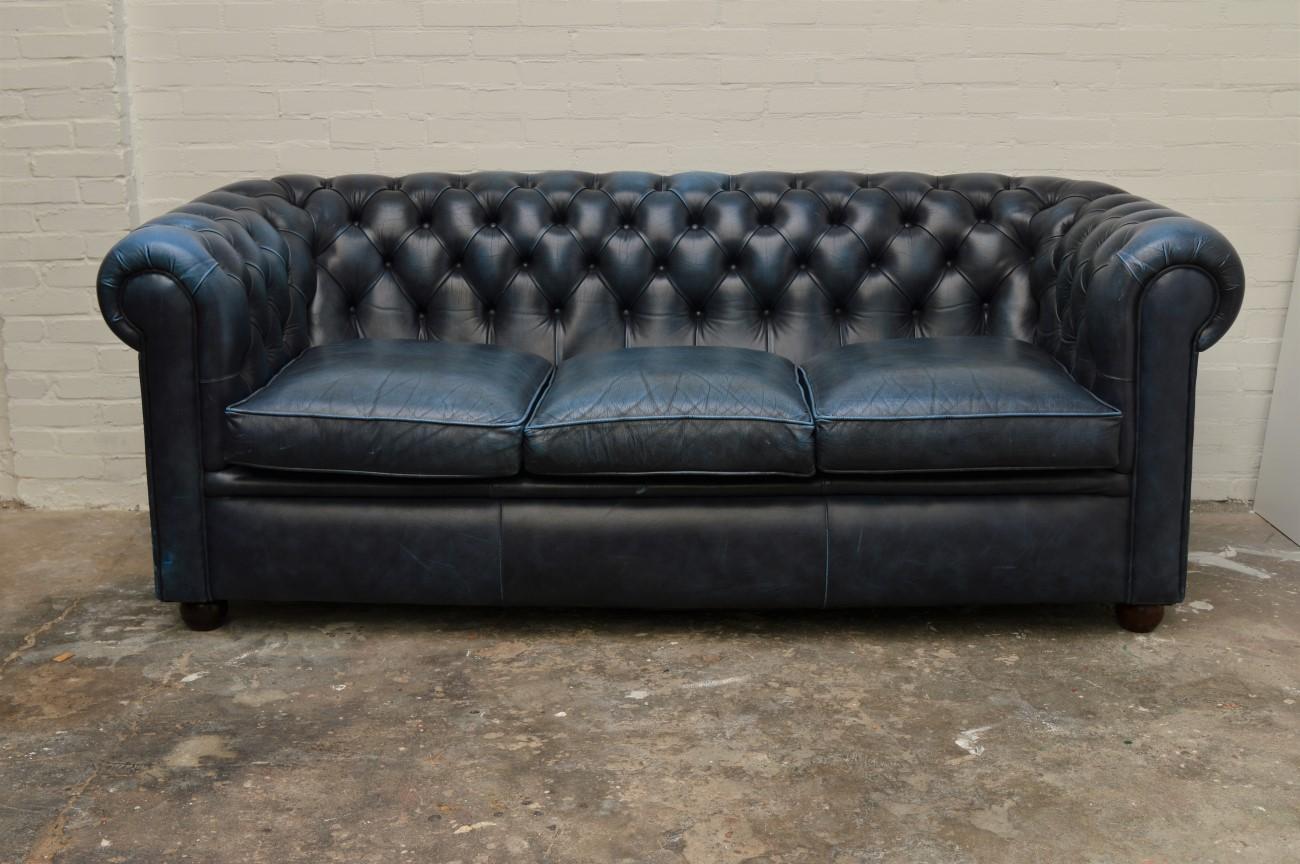 British Antique Blue Chesterfield Sofa