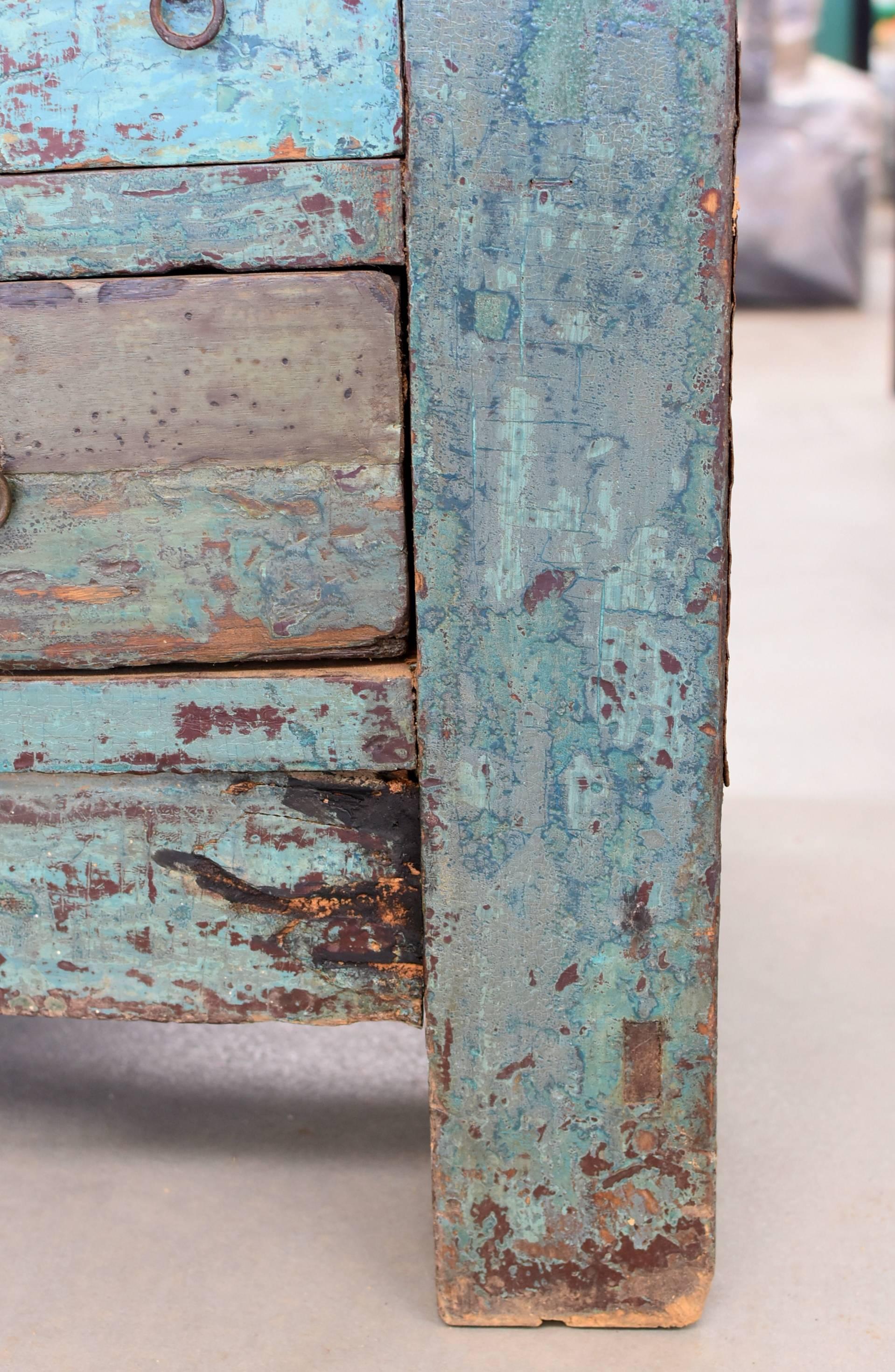 Antique Blue Chinese Apothecary Cabinet, 68 Drawers, Iron Clad 5