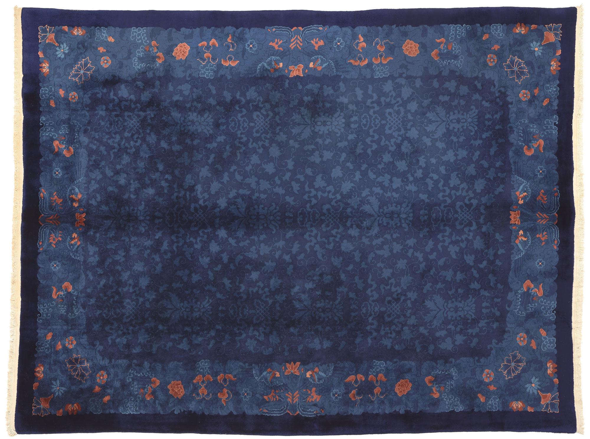 Ancien tapis chinois bleu de style dynastie Qing avec motif indigo, tapis chinois Qing en vente 4