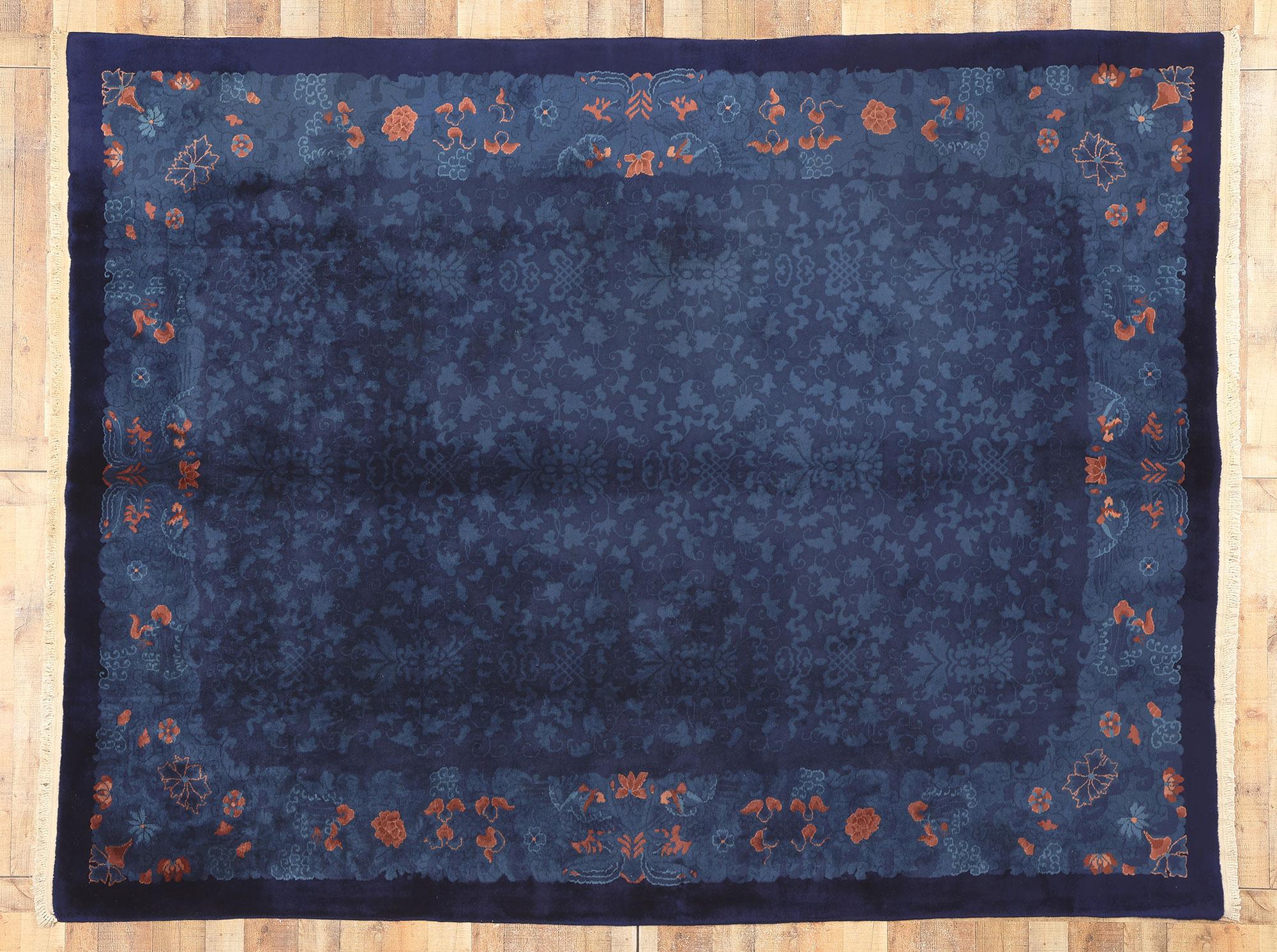 Ancien tapis chinois bleu de style dynastie Qing avec motif indigo, tapis chinois Qing en vente 3