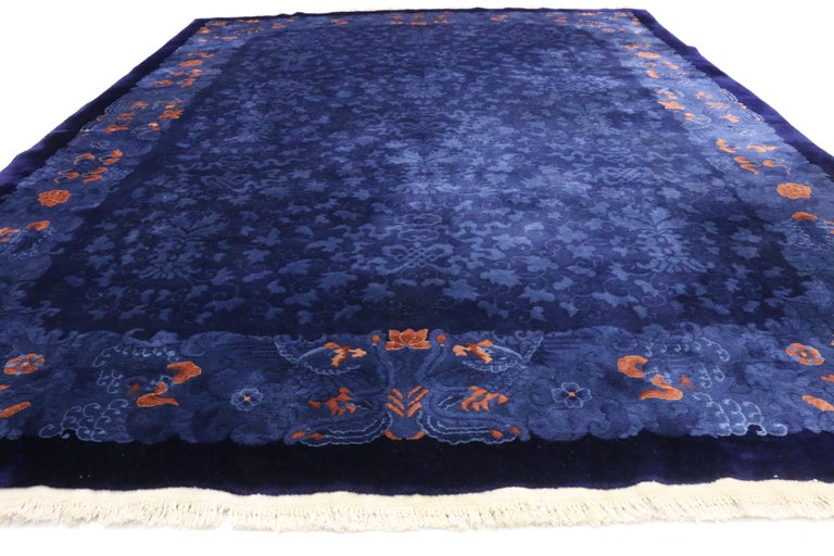 Antique Blue Chinese Area Rug with Qing Dynasty Style, Indigo Chinese