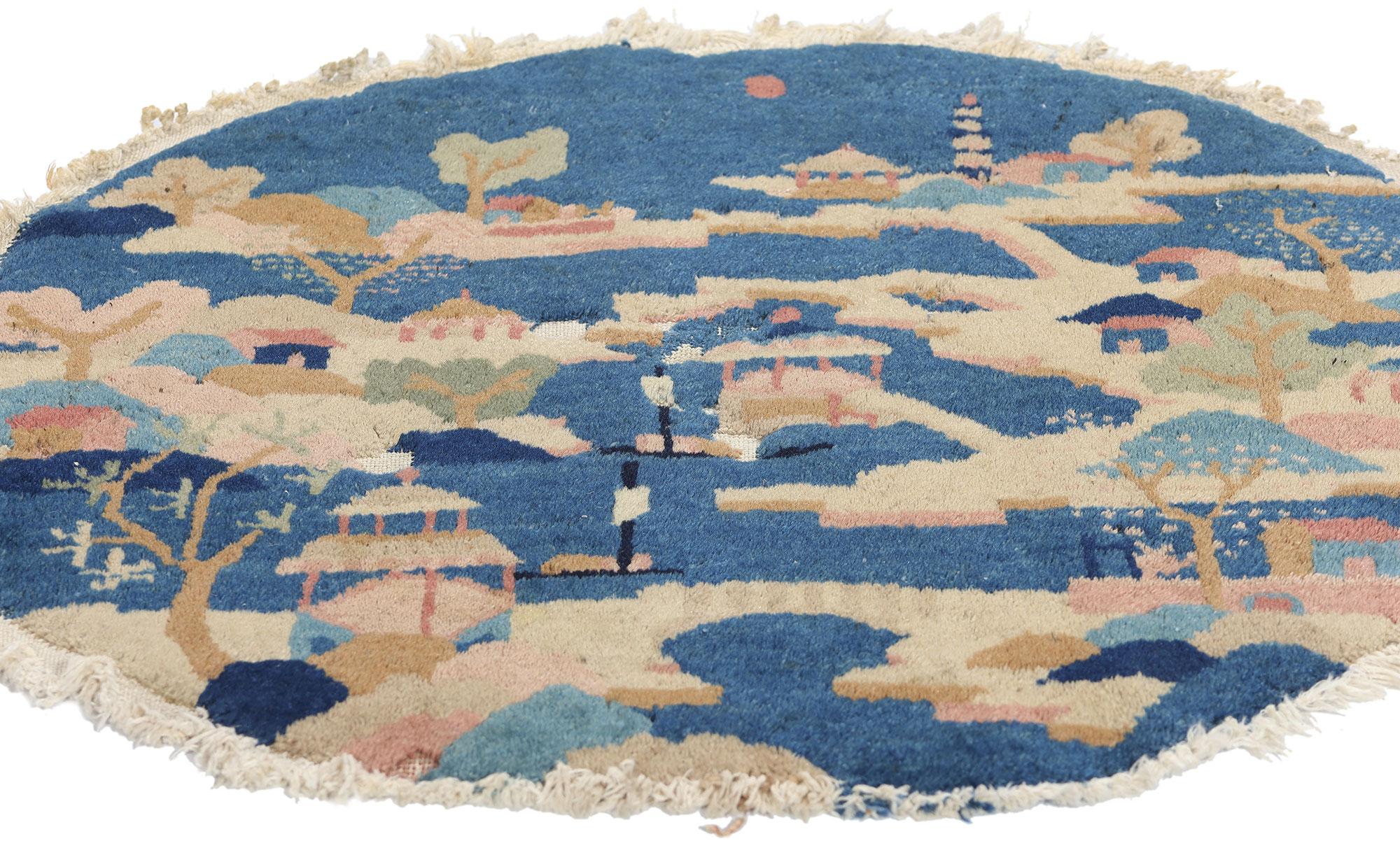 Hand-Knotted Antique Blue Chinese Art Deco Rug, Maximalist Style Meets Sensual Decadence For Sale