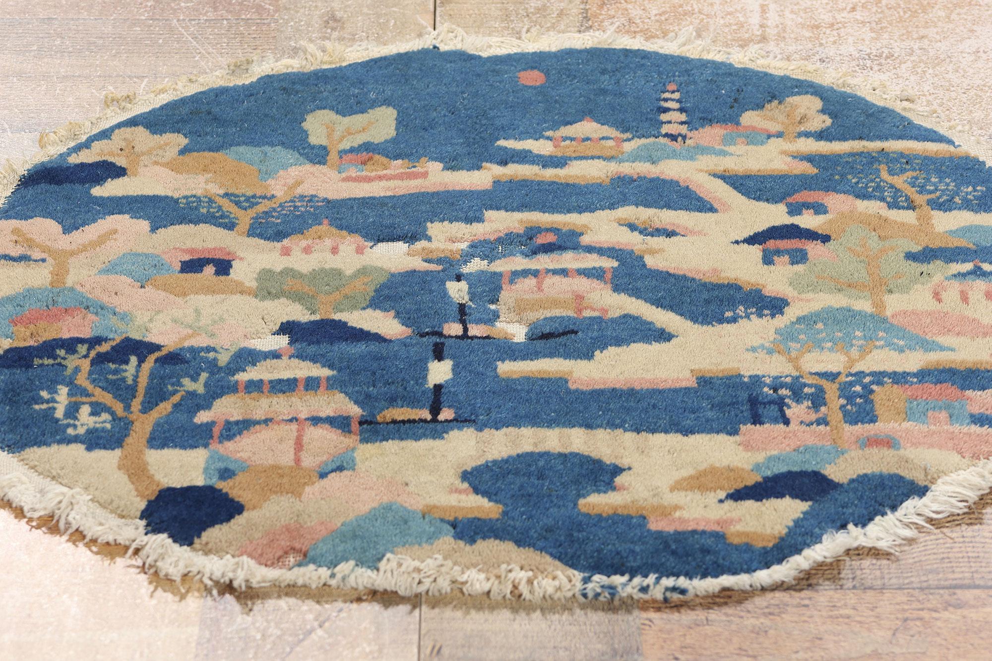 Antique Blue Chinese Art Deco Rug, Maximalist Style Meets Sensual Decadence For Sale 1