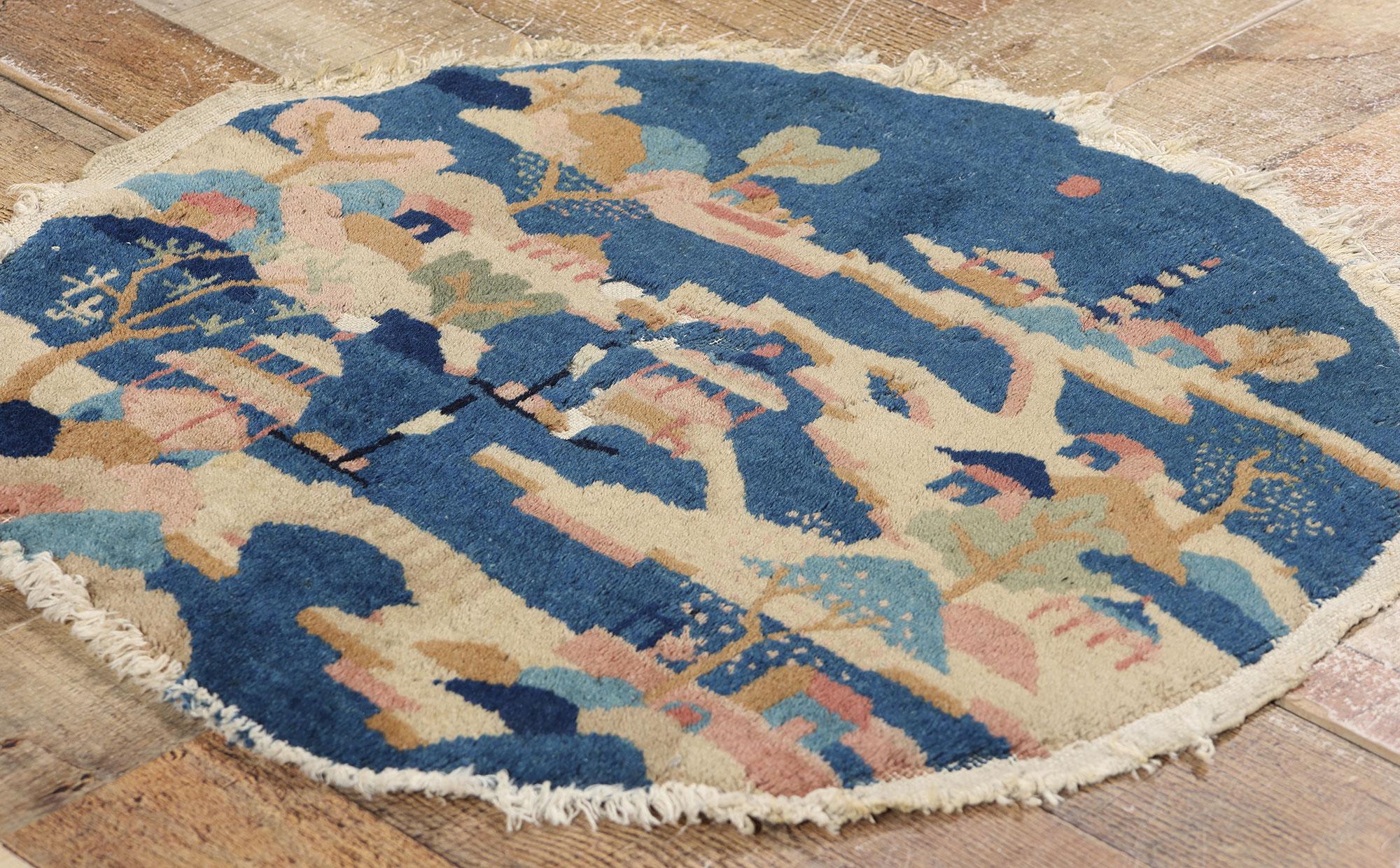 Antique Blue Chinese Art Deco Rug, Maximalist Style Meets Sensual Decadence For Sale 2