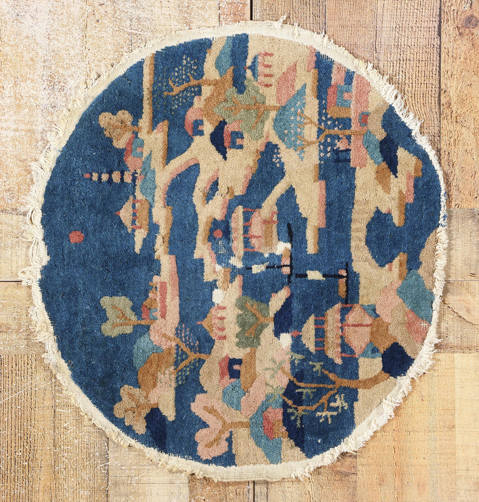 Antique Blue Chinese Art Deco Rug, Maximalist Style Meets Sensual Decadence For Sale 3