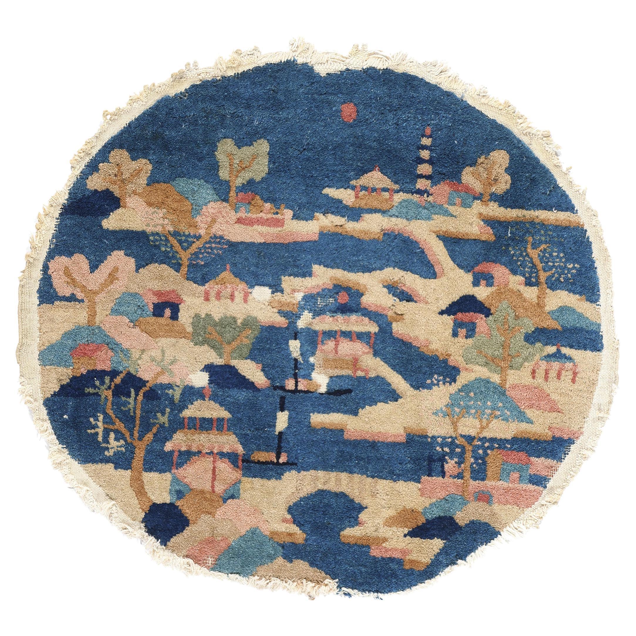 Antique Blue Chinese Art Deco Rug, Maximalist Style Meets Sensual Decadence