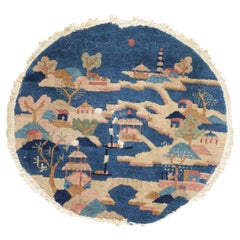 Antique Blue Chinese Art Deco Rug, Maximalist Style Meets Sensual Decadence