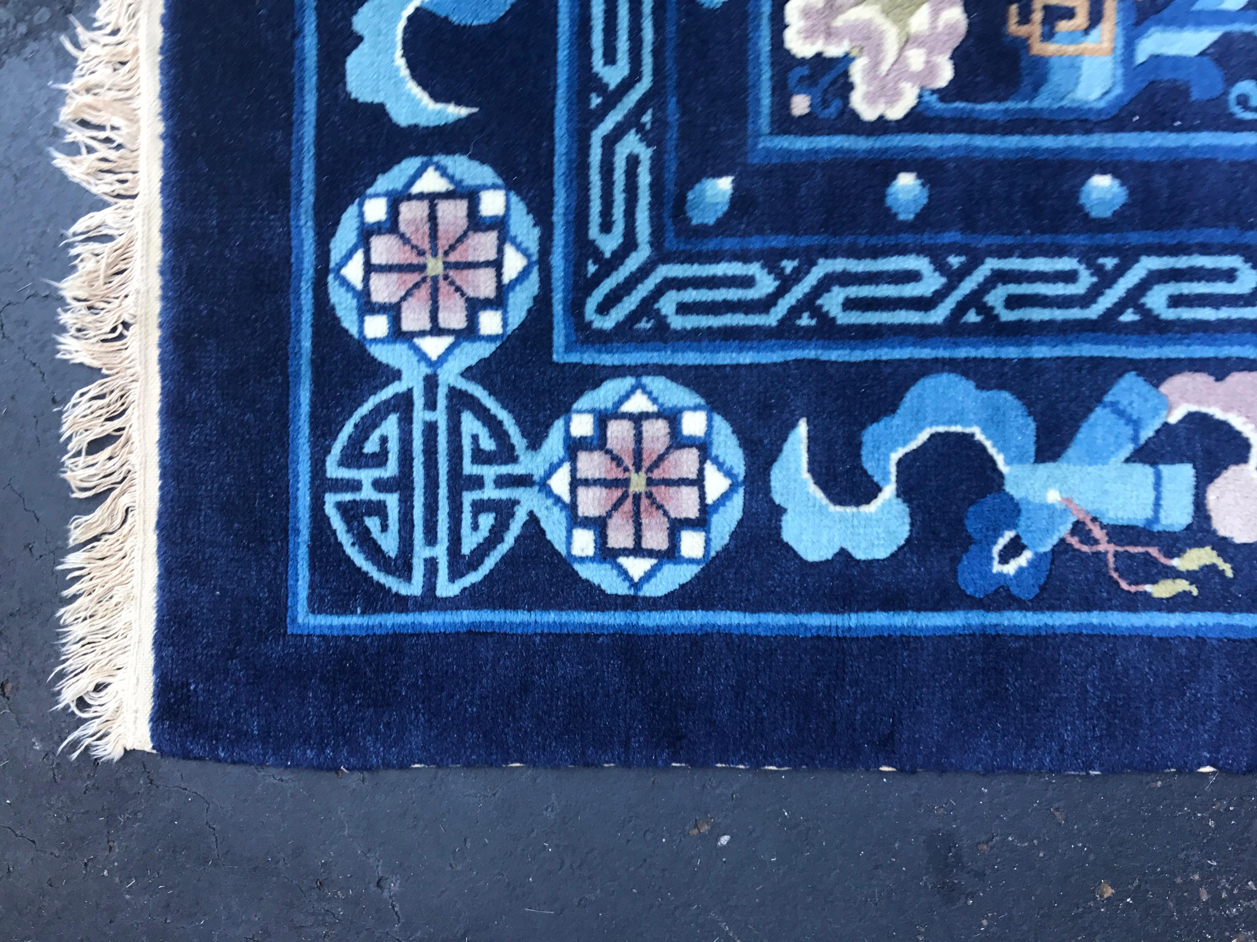 Antique Blue Chinese Export Wool Rug 5
