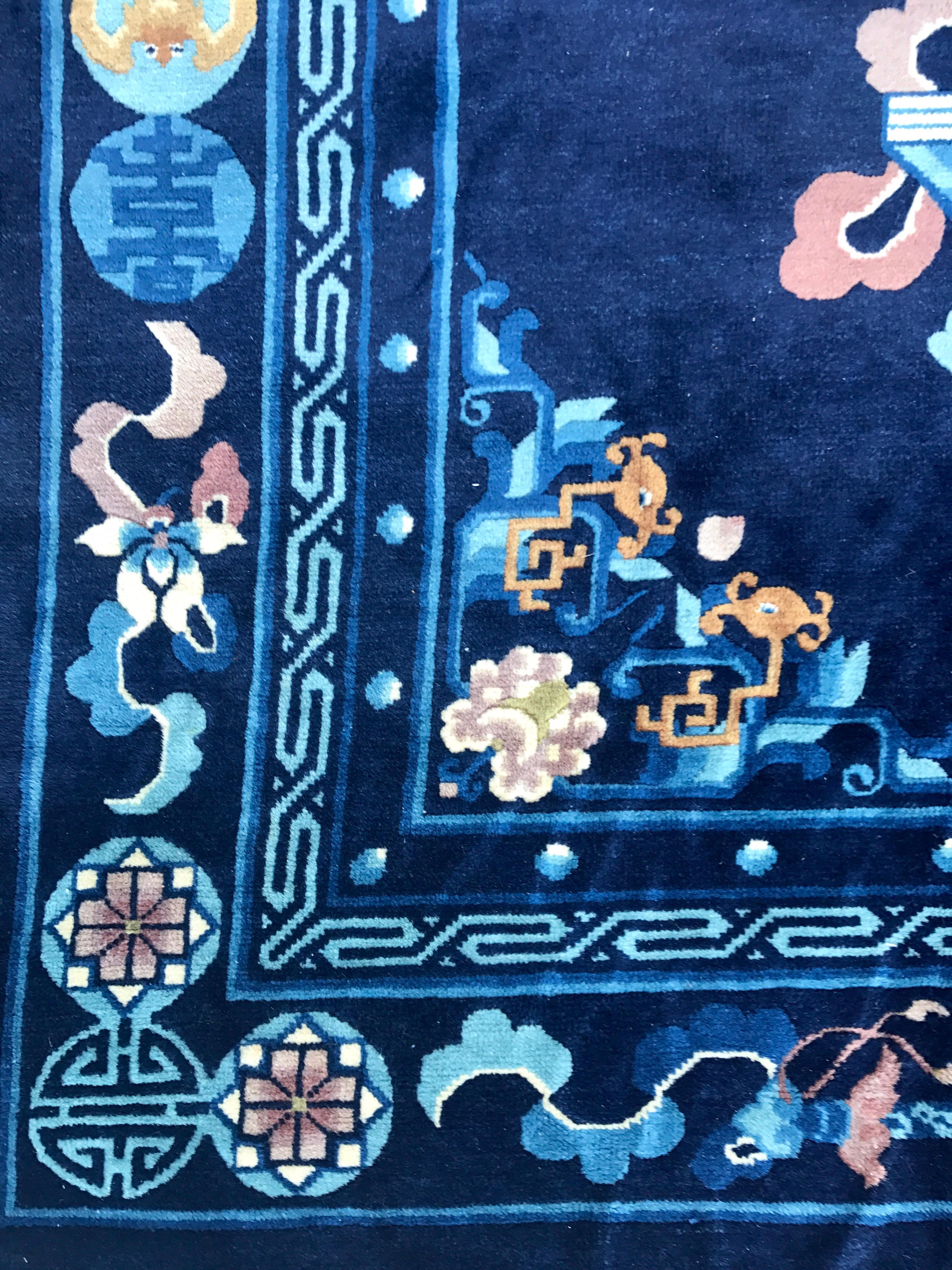 Early 20th Century Antique Blue Chinese Export Wool Rug