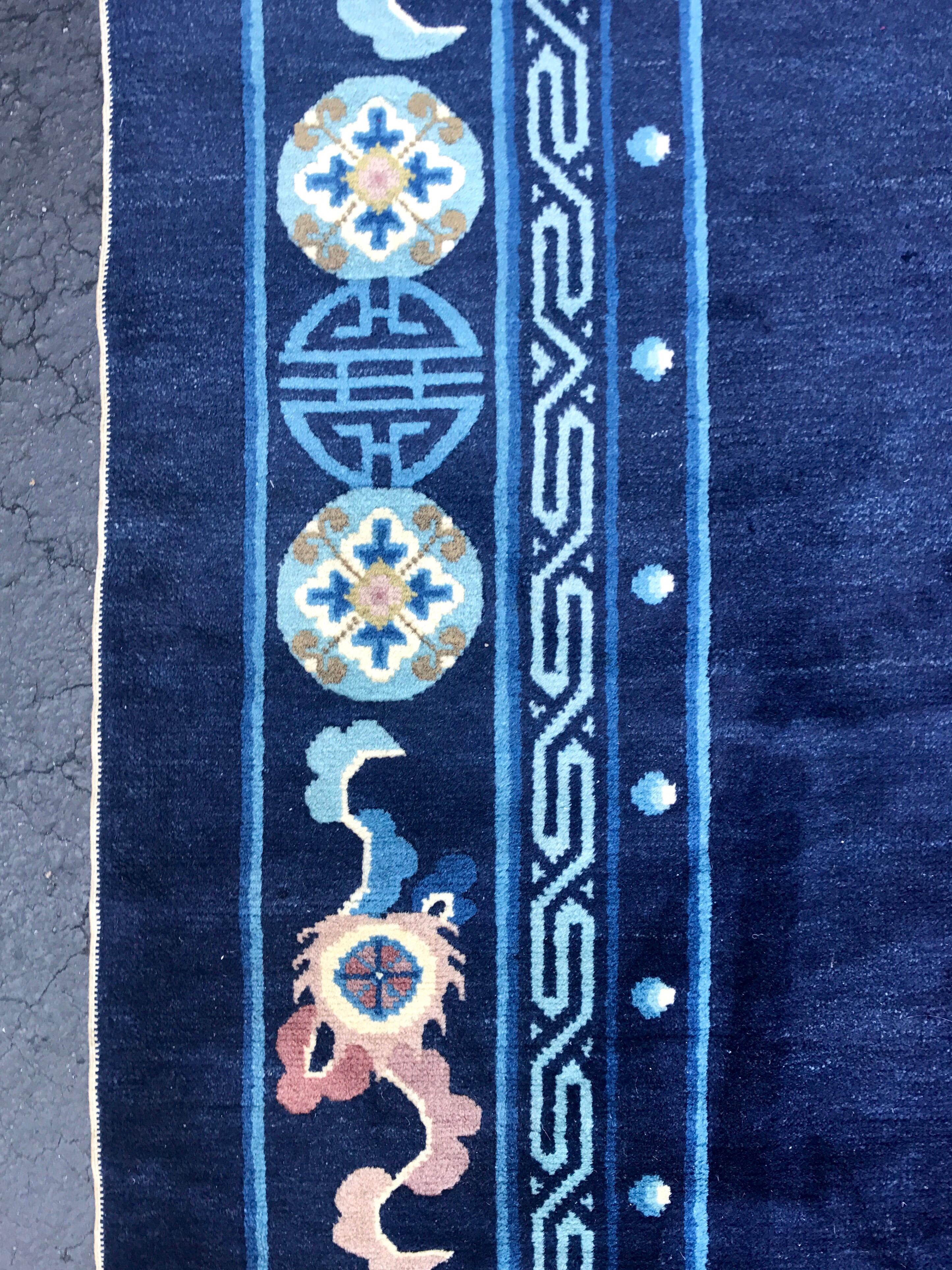 Antique Blue Chinese Export Wool Rug 1