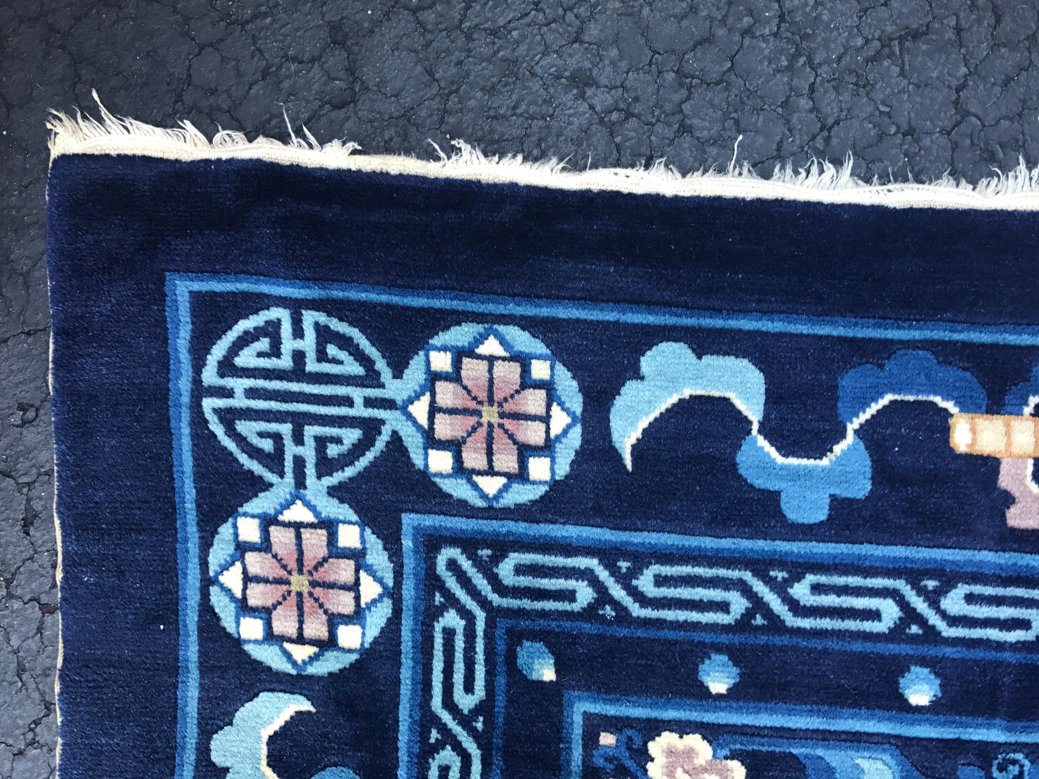 Antique Blue Chinese Export Wool Rug 2