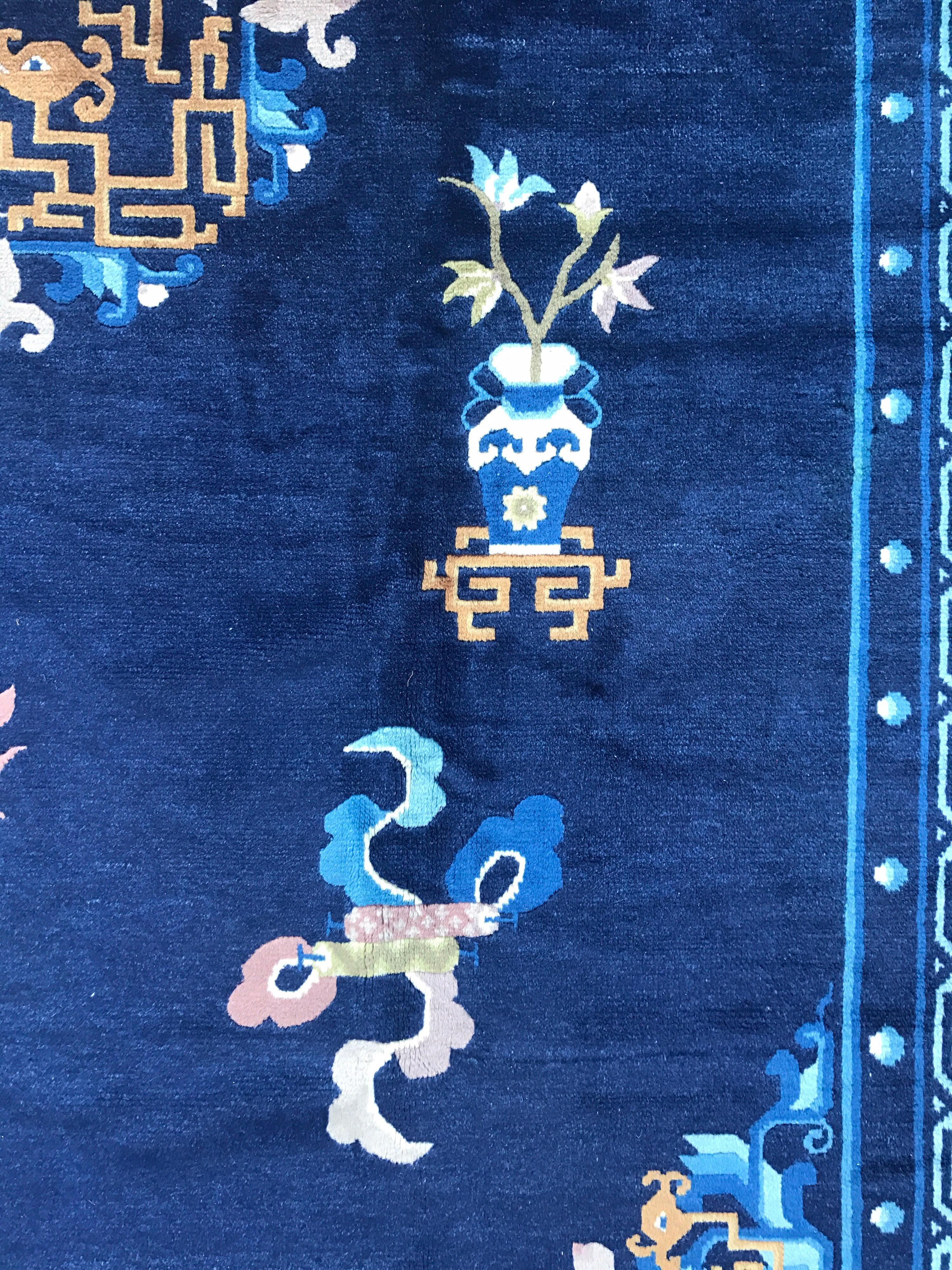 Antique Blue Chinese Export Wool Rug 3
