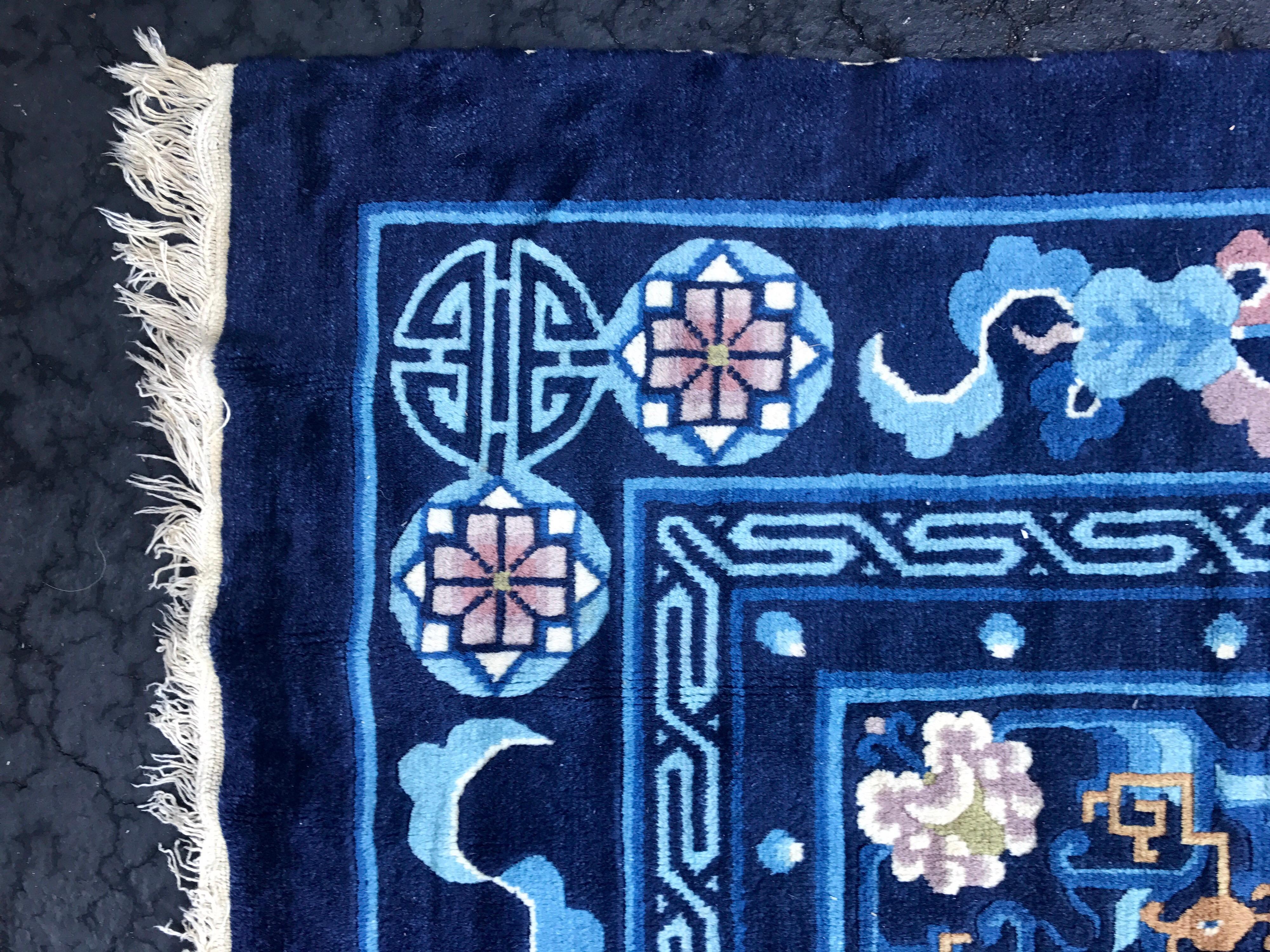Antique Blue Chinese Export Wool Rug 4