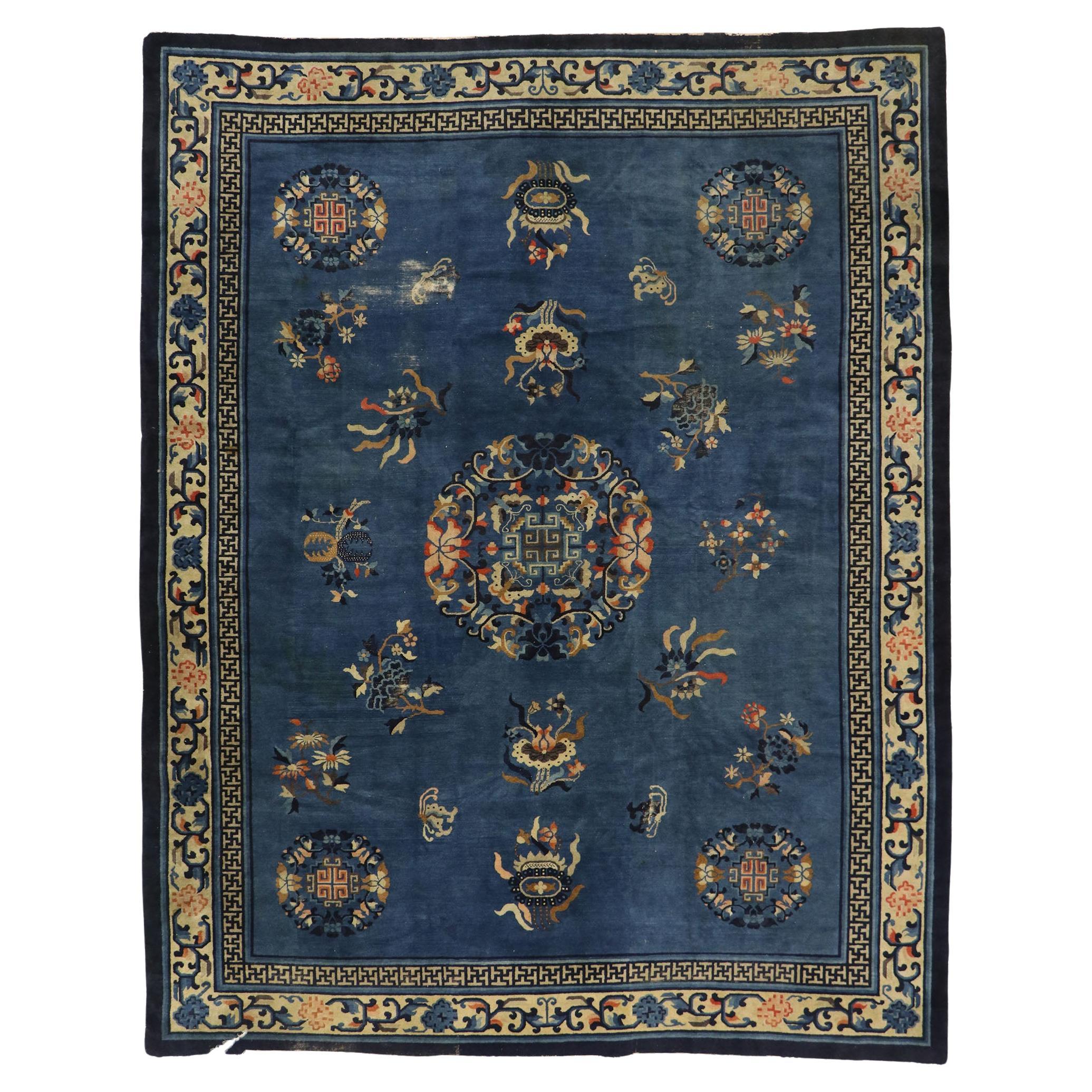 Antique Blue Chinese Peking Carpet For Sale