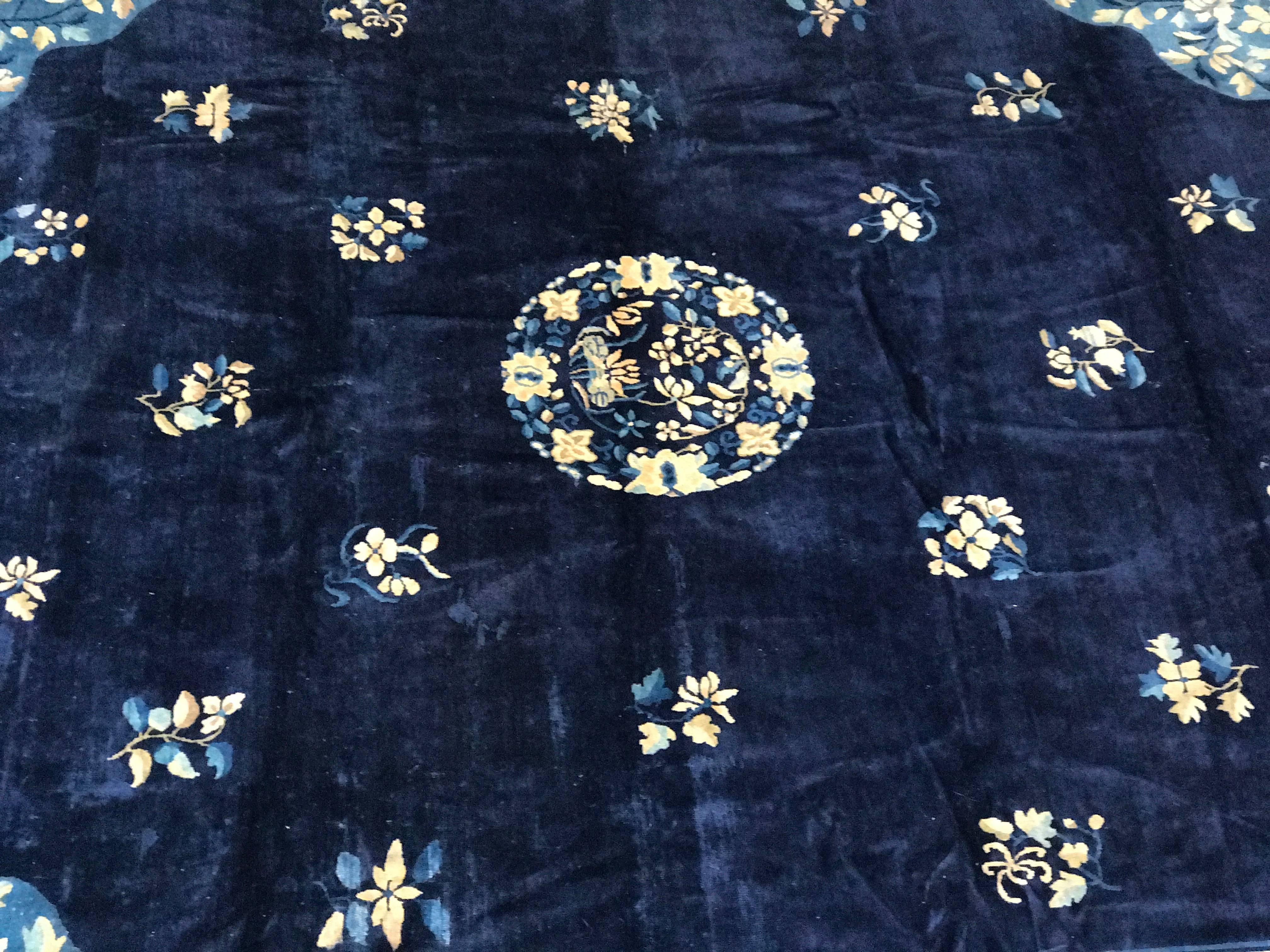Art Deco Antique Blue Chinese Peking Rug, 1920 For Sale