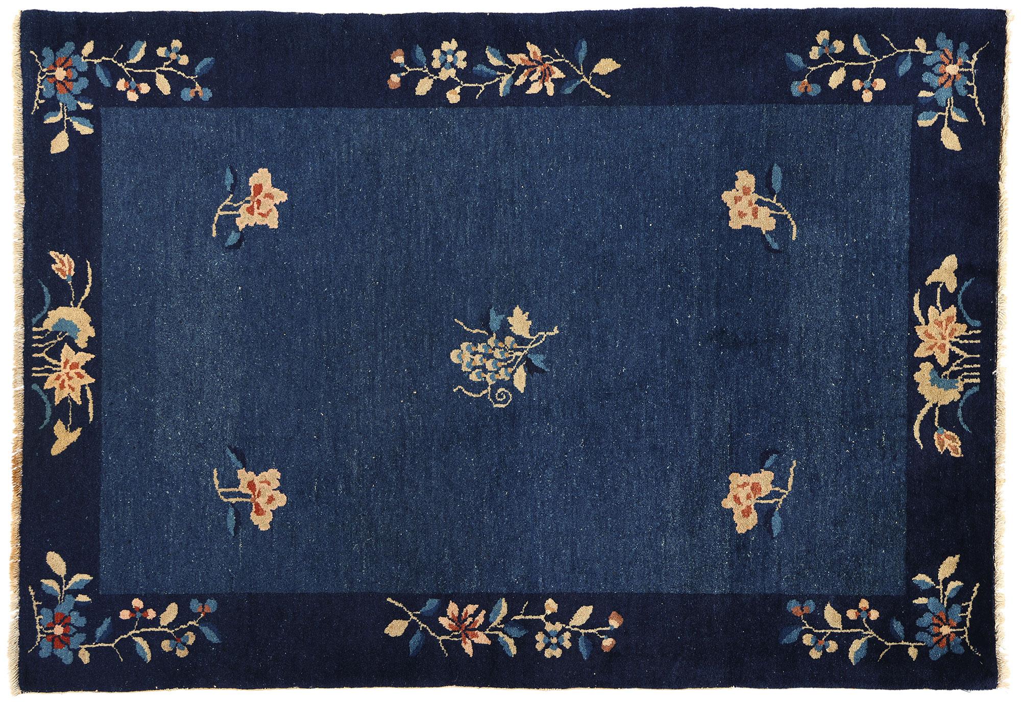 Antique Blue Chinese Peking Rug, Chinoiserie Chic Meets Regal Decadence For Sale 3