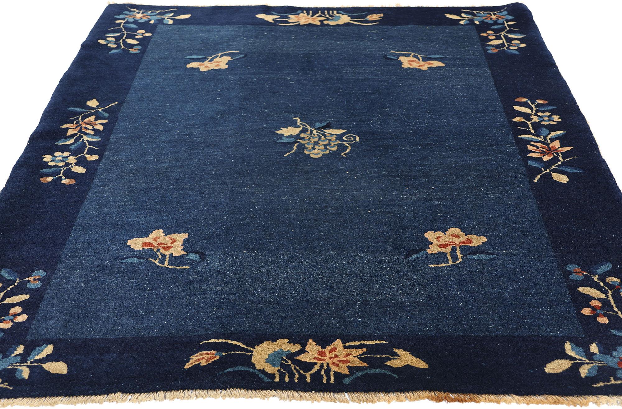 Qing Antique Blue Chinese Peking Rug, Chinoiserie Chic Meets Regal Decadence For Sale