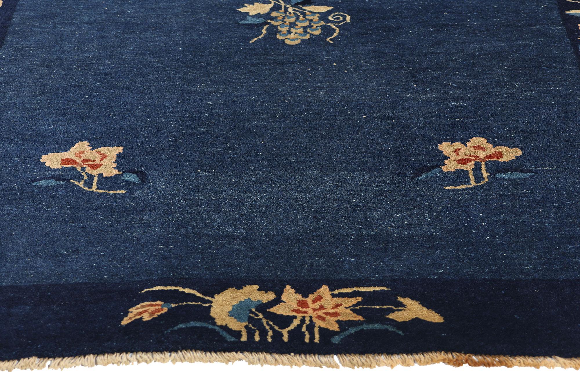 Hand-Knotted Antique Blue Chinese Peking Rug, Chinoiserie Chic Meets Regal Decadence For Sale